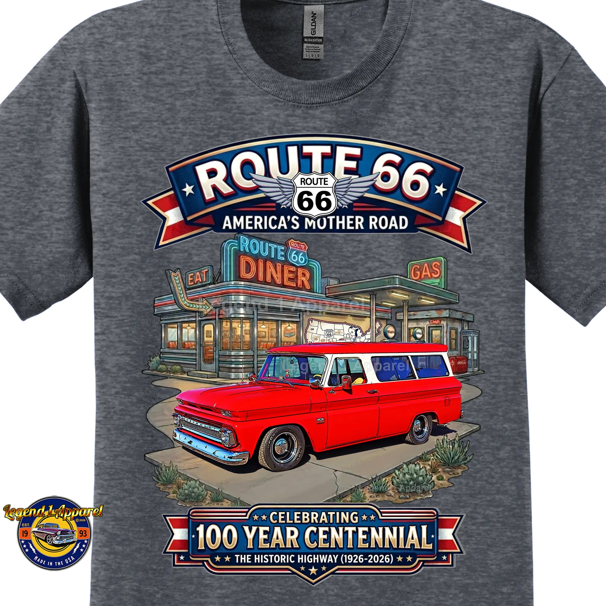 1966 Chevrolet Suburban Carryall Classic Truck Graphic Tee – Route 66 Centennial T-Shirt
