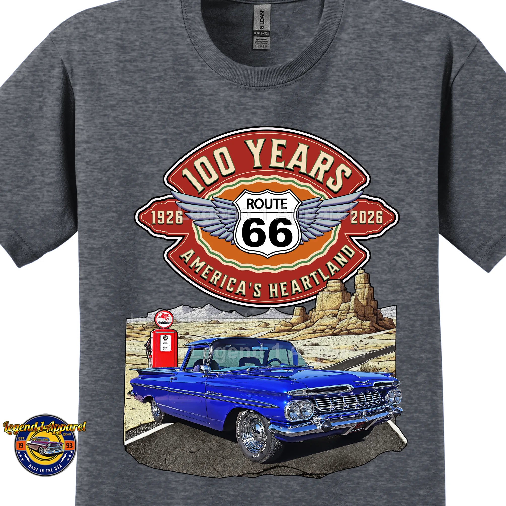 1959 Chevrolet El Camino Classic Truck Graphic Tee – Route 66 100 Years T-Shirt