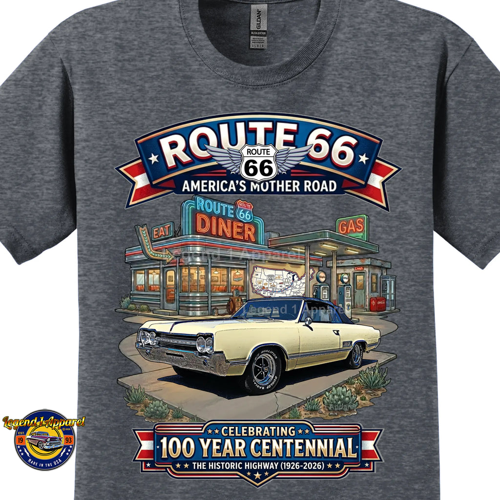 1965 Oldsmobile Cutlass 442 Classic Car Graphic Tee – Route 66 Centennial T-Shirt