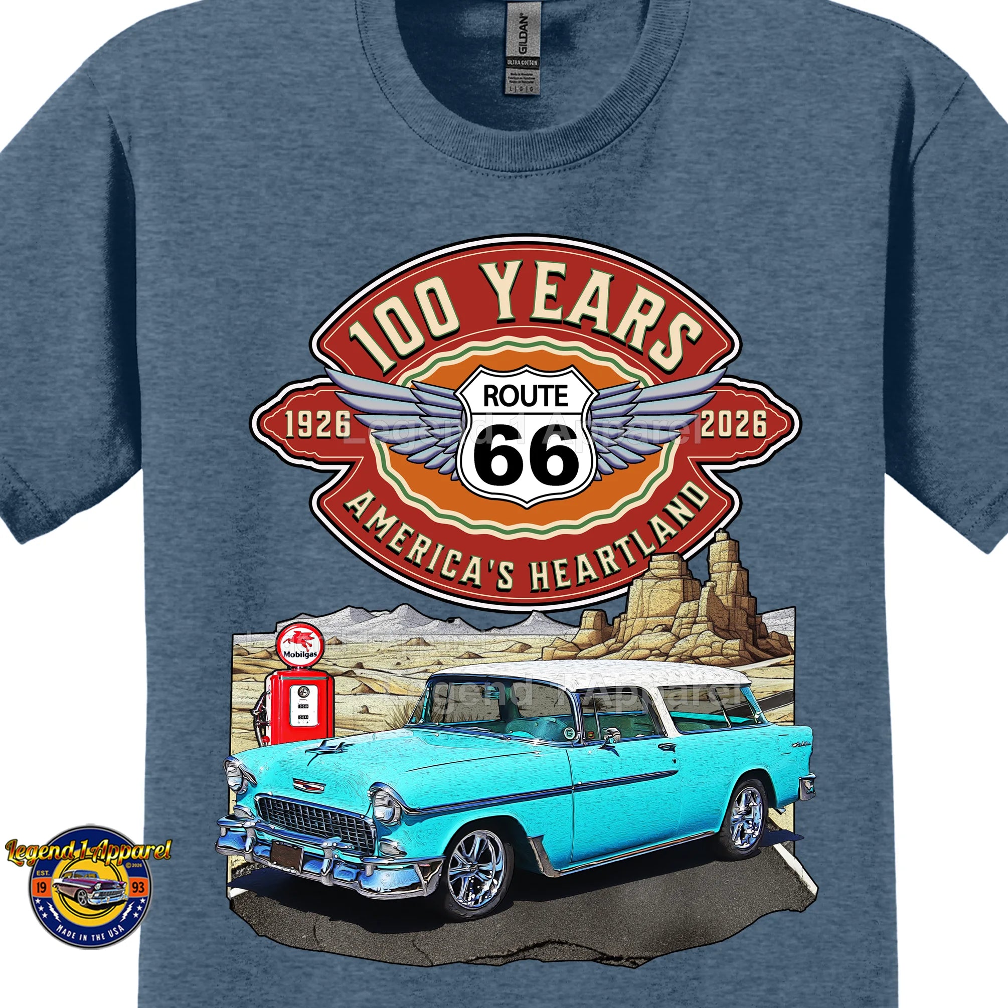 1955 Chevrolet Bel Air Nomad Classic Car Graphic Tee – Route 66 100 Years T-Shirt