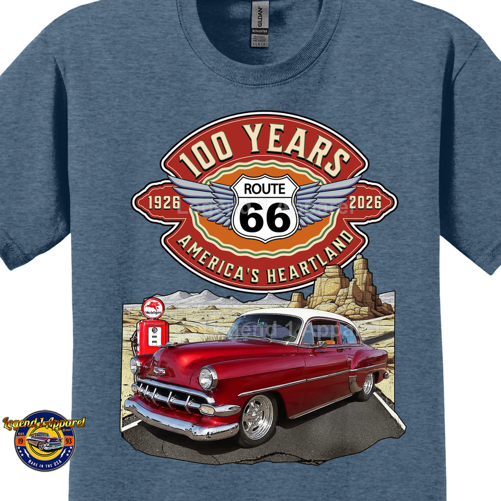 1954 Chevrolet Bel Air Coupe Classic Car Graphic Tee – Route 66 100 Years T-Shirt