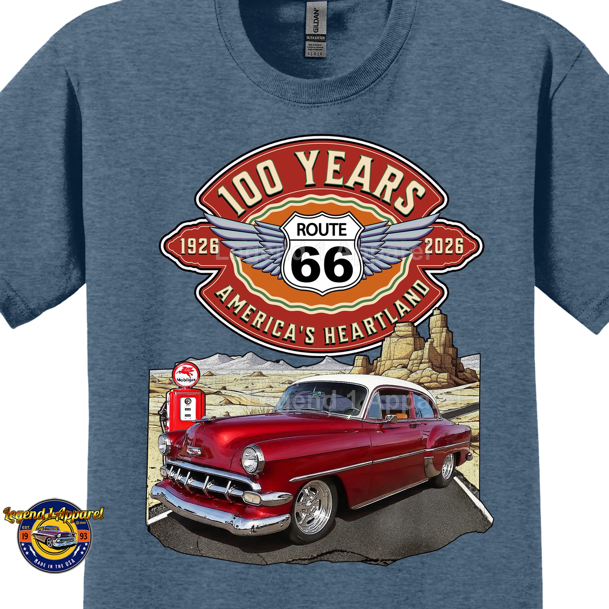 1954 Chevrolet Bel Air Coupe Classic Car Graphic Tee – Route 66 100 Years T-Shirt