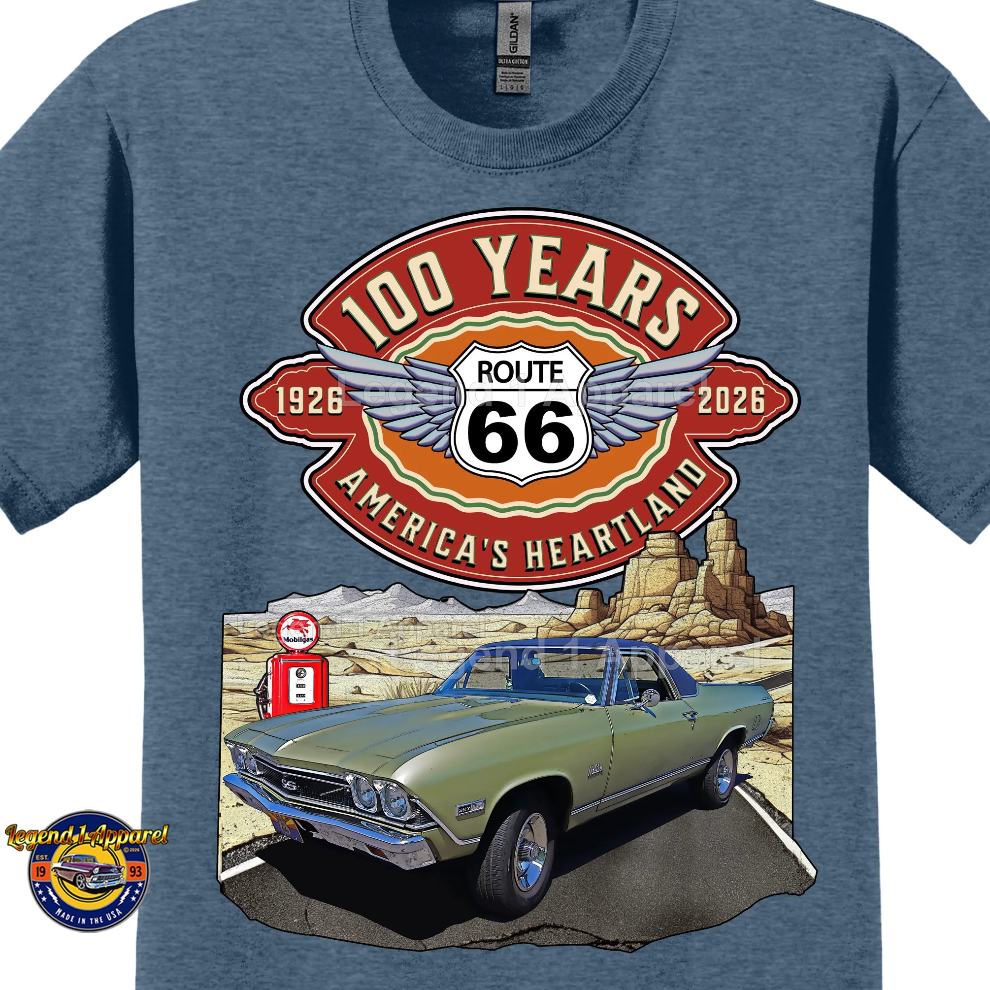 1969 Chevrolet El Camino Classic Truck Graphic Tee – Route 66 100 Years T-Shirt