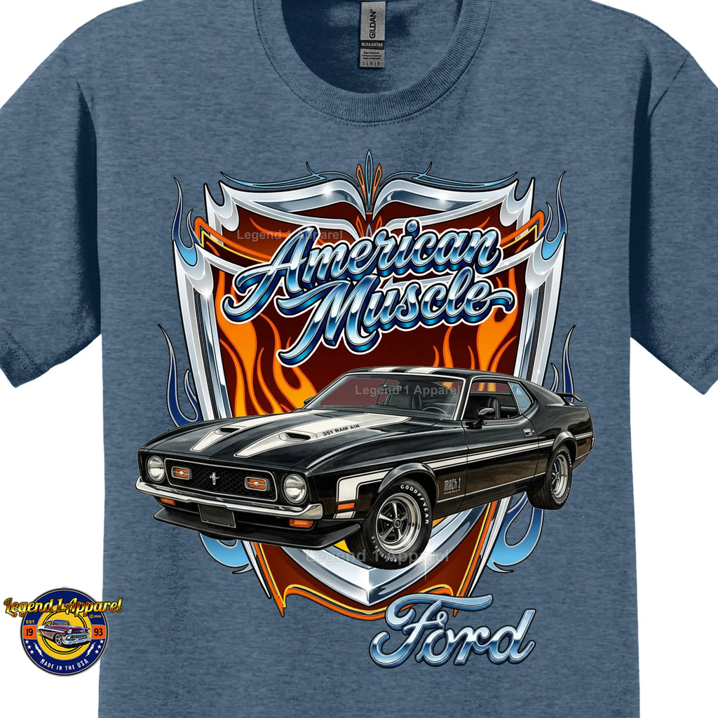 1973 Ford Mustang Fastback Mach 1 Classic Car Graphic Tee – American Muscle T-Shirt