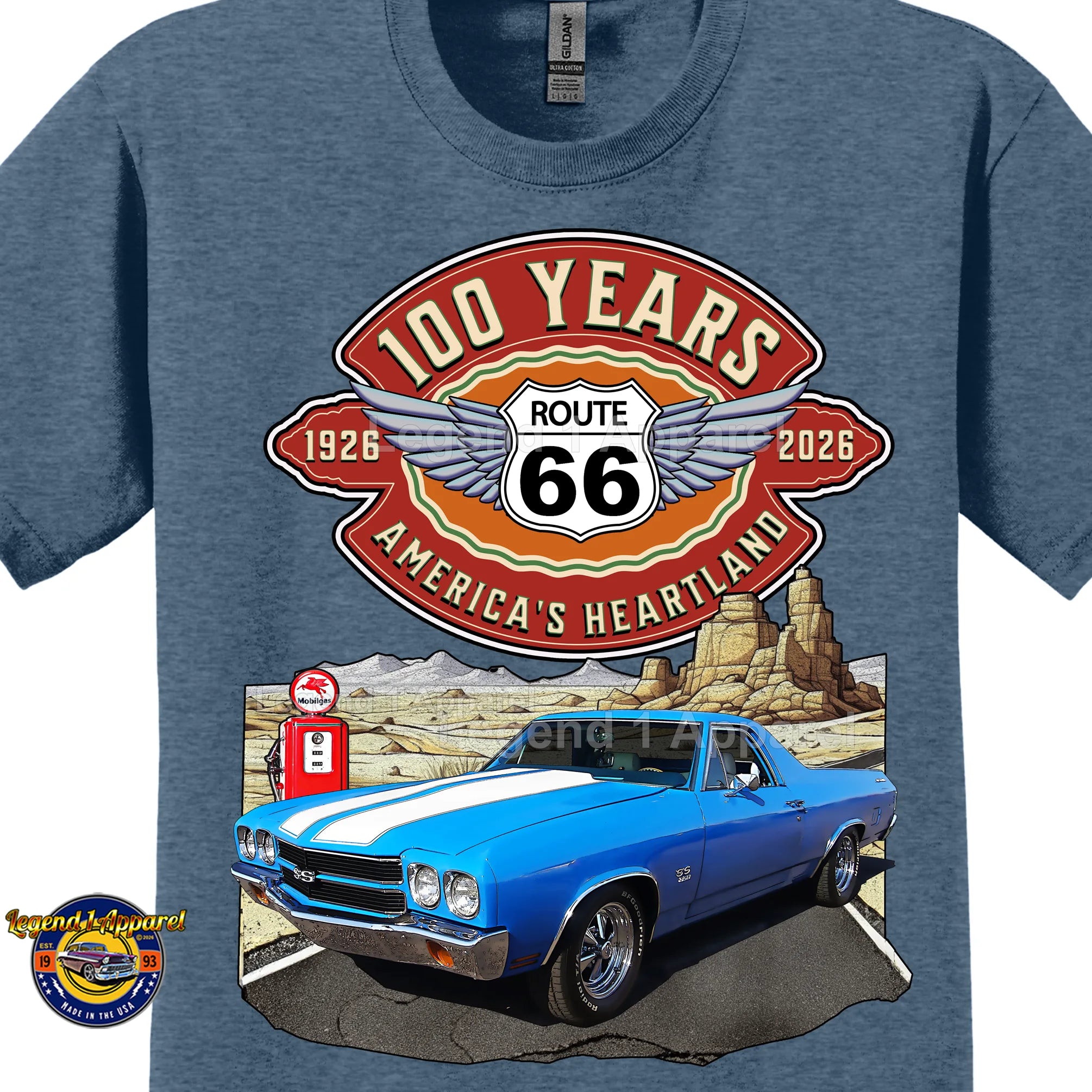 1970 Chevrolet El Camino Classic Truck Graphic Tee – Route 66 100 Years T-Shirt