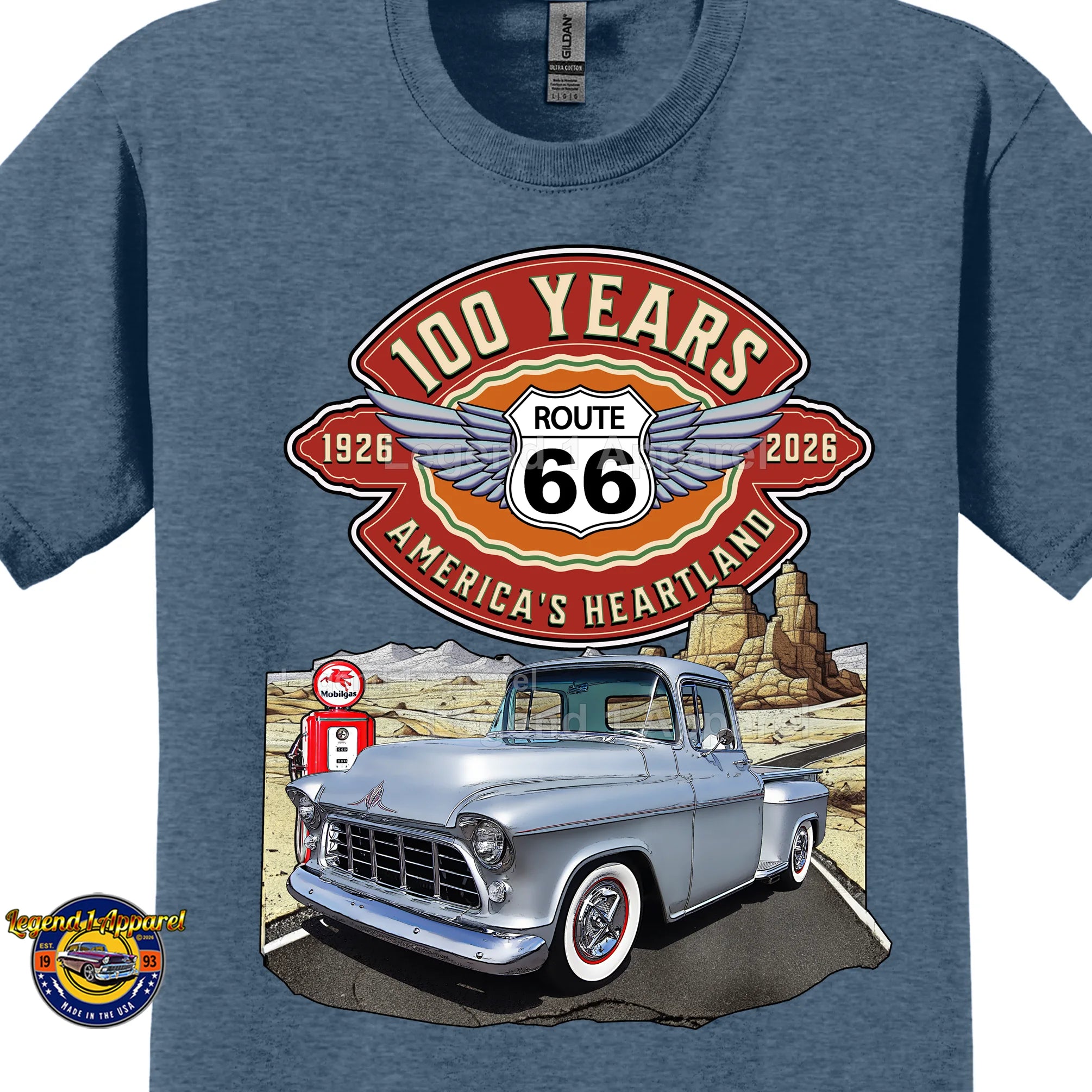1955 Chevrolet Pick up Classic Truck Graphic Tee – Route 66 100 Years T-Shirt