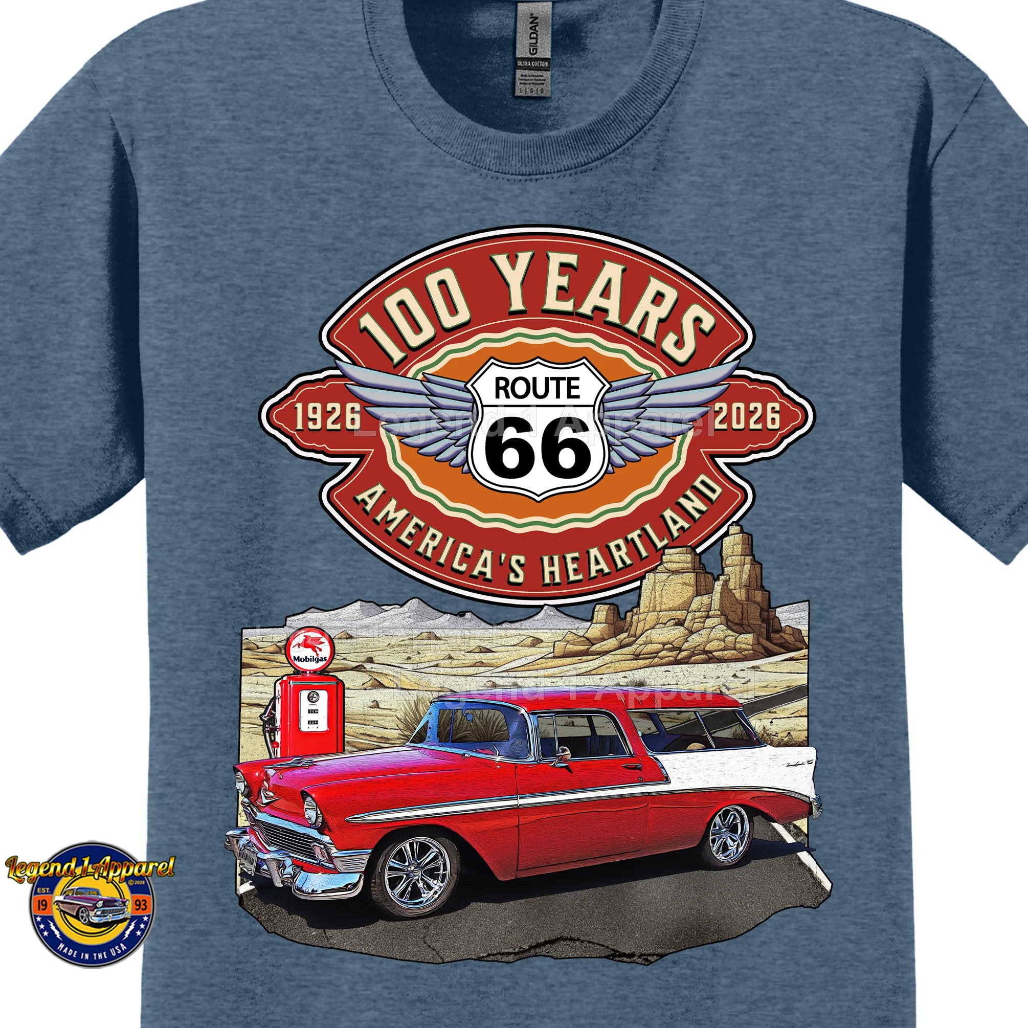 1956 Chevrolet Bel Air Nomad Classic Car Graphic Tee – Route 66 100 Years T-Shirt
