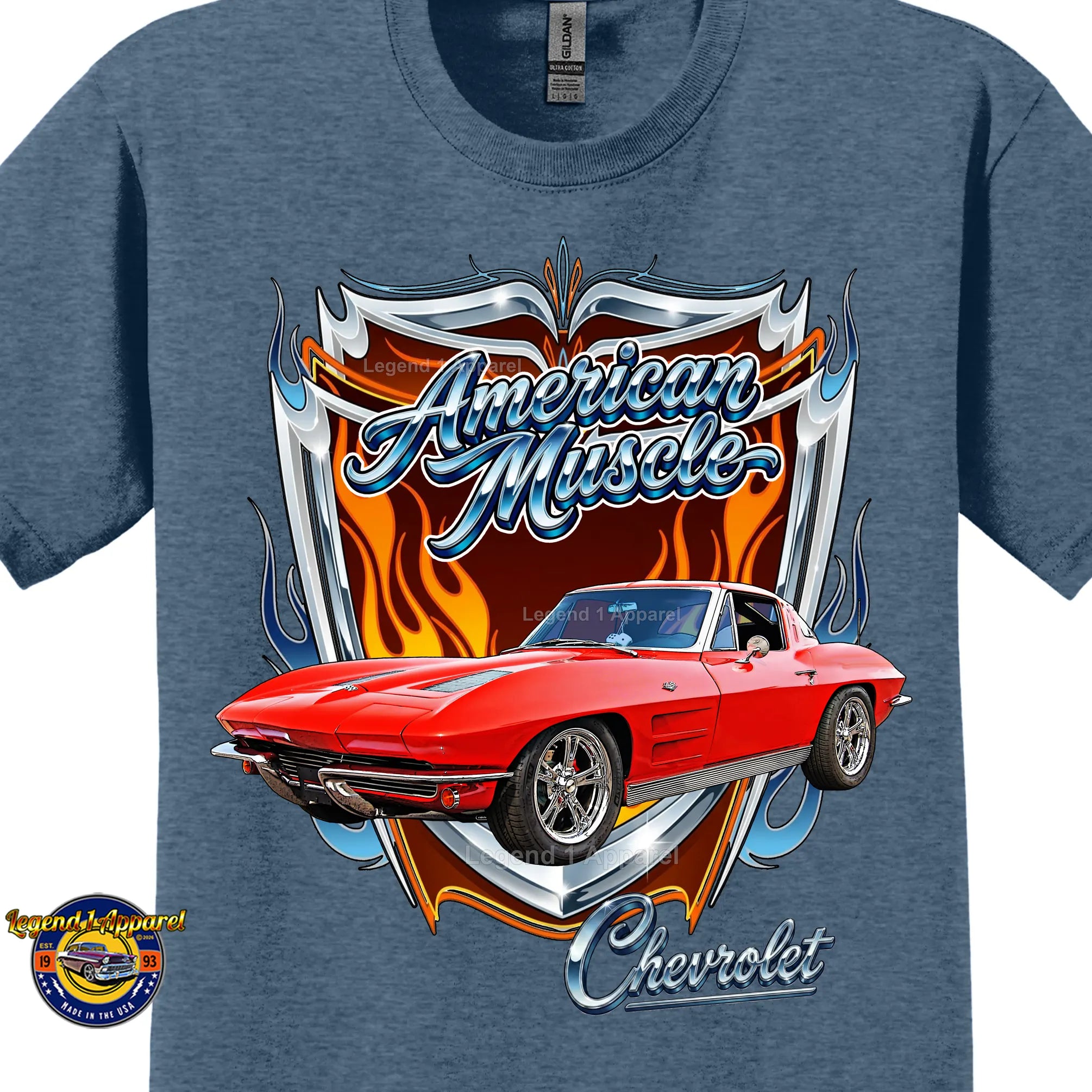 1963 Chevrolet Corvette C1 American Muscle T-Shirt – 63 Chevy Classic Car Graphic Tee