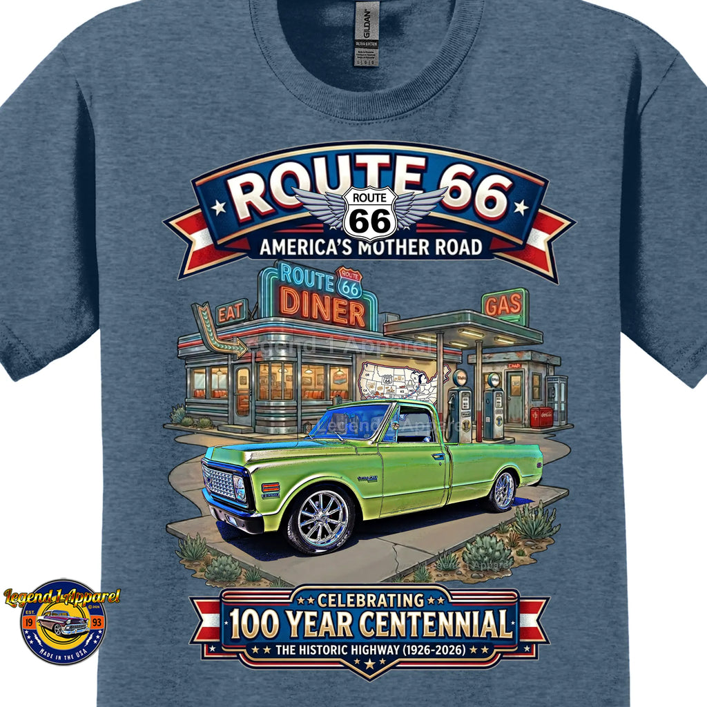 1972 Chevrolet Pick Up C10 Square Body Classic Truck Graphic Tee – Route 66 Centennial T-Shirt