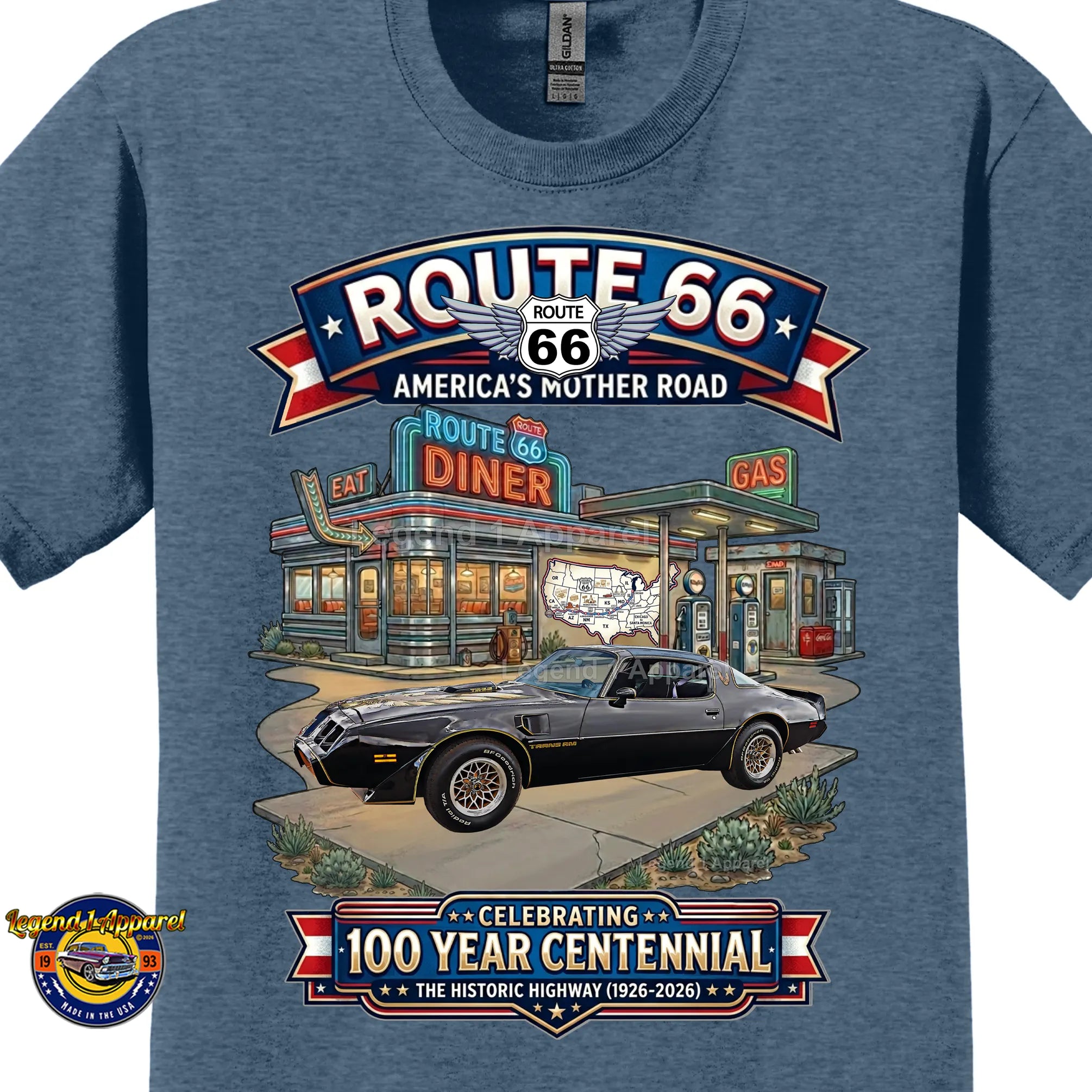 1979 Pontiac Trans Am Classic Car Graphic Tee – Route 66 Centennial T-Shirt