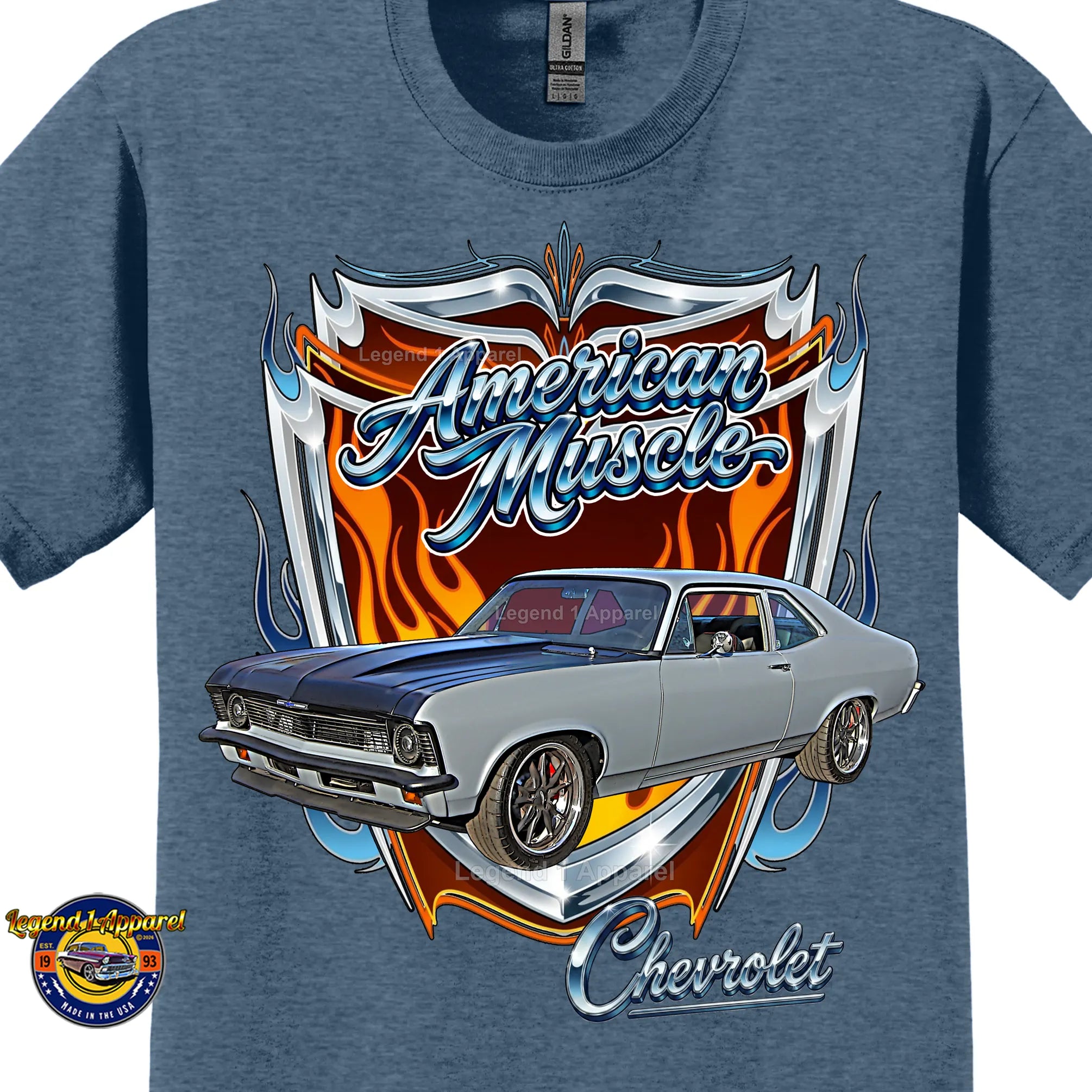 1972 Chevrolet Nova SS American Muscle T-Shirt – 72 Chevy Classic Car Graphic Tee
