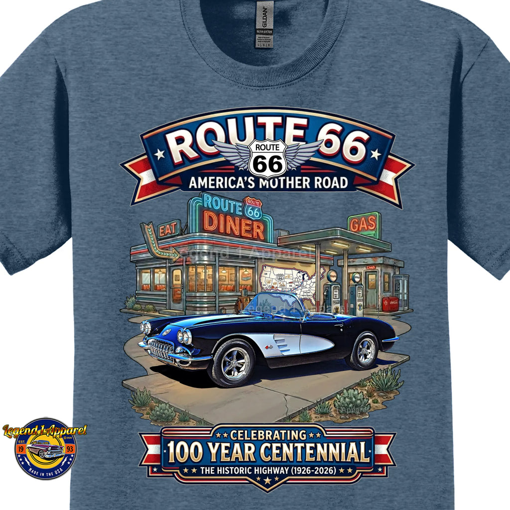 1960 Chevrolet Corvette C1 Classic Car Graphic Tee – Route 66 Centennial T-Shirt
