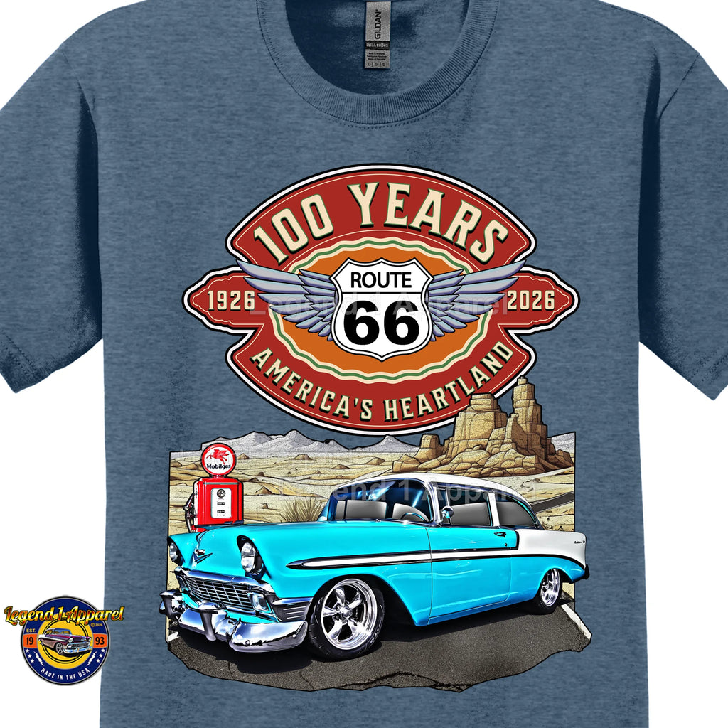 1956 Chevrolet Bel Air Coupe Classic Car Graphic Tee – Route 66 100 Years T-Shirt