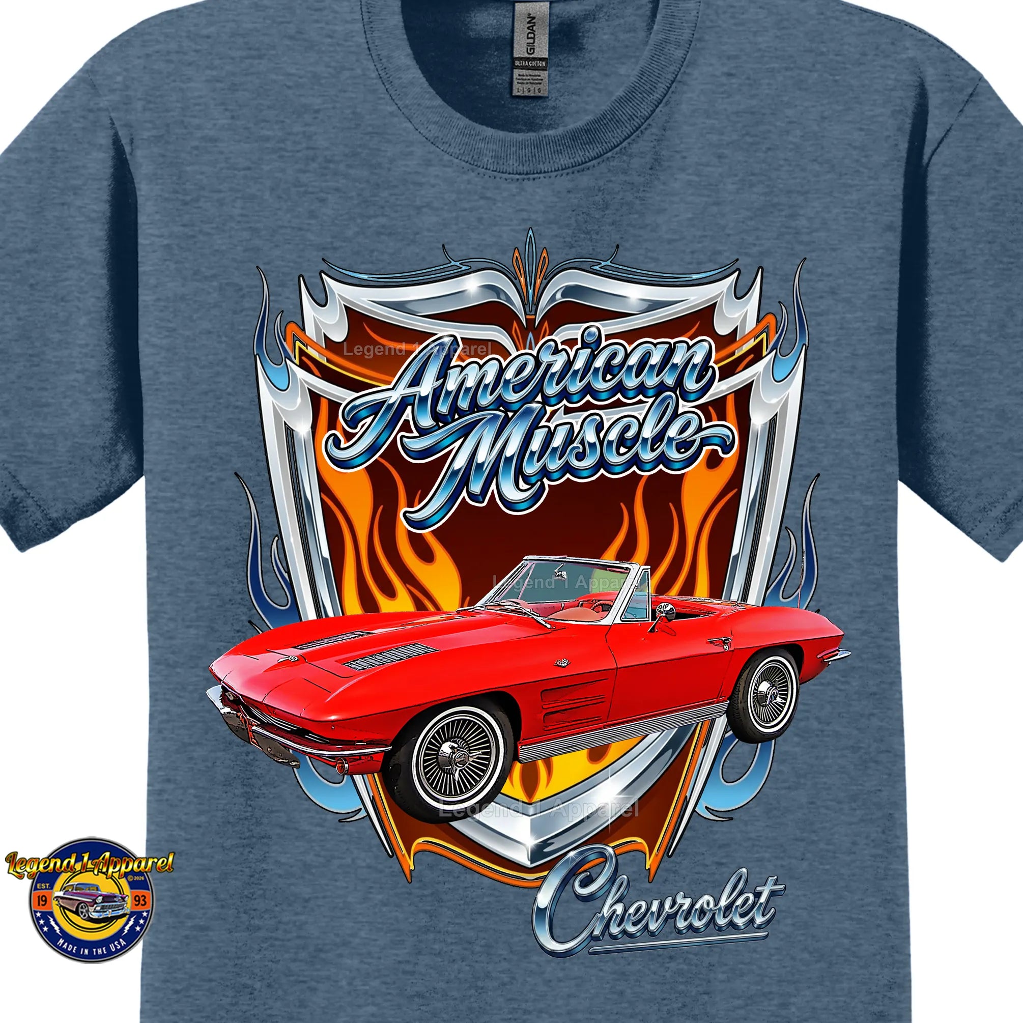 1963 Chevrolet Corvette C1 American Muscle T-Shirt – 63 Chevy Classic Car Graphic Tee