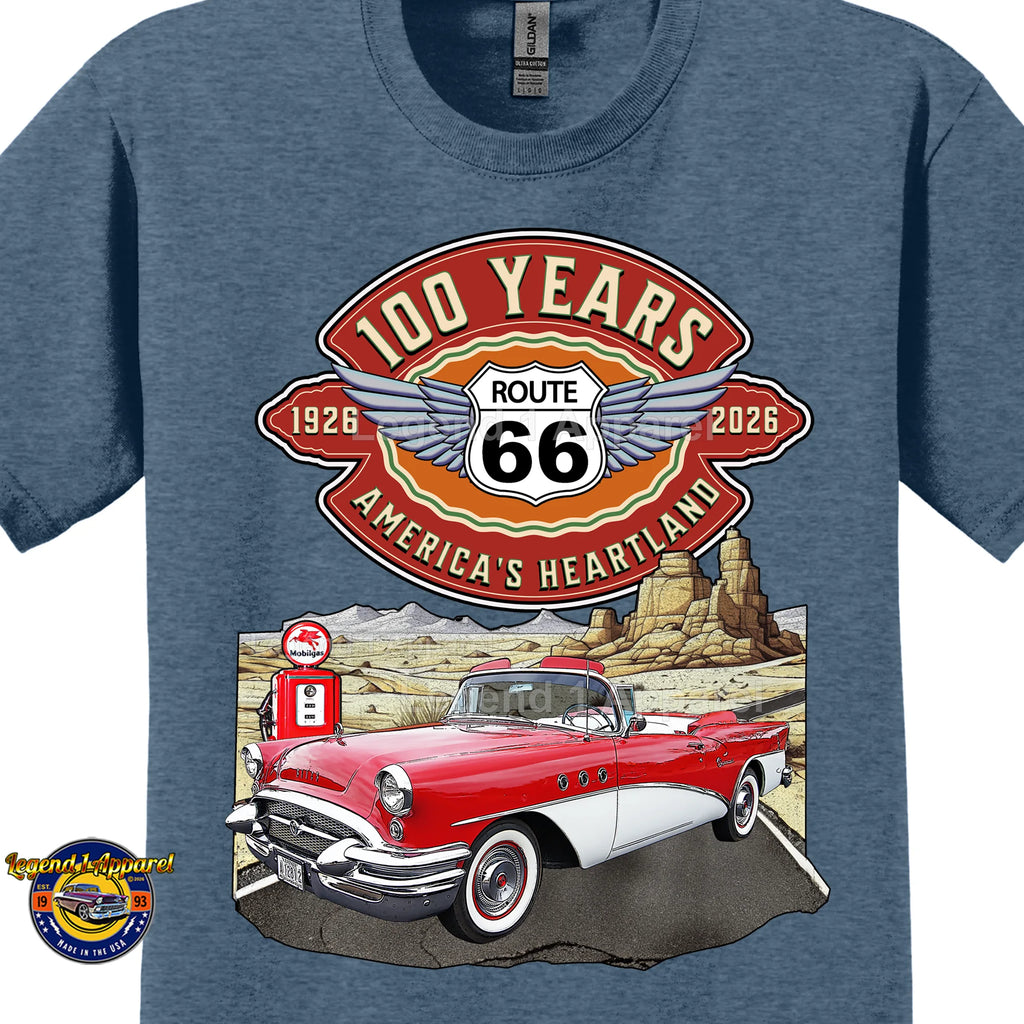 1955 Buick Special Convertible Classic Car Graphic Tee – Route 66 100 Years T-Shirt