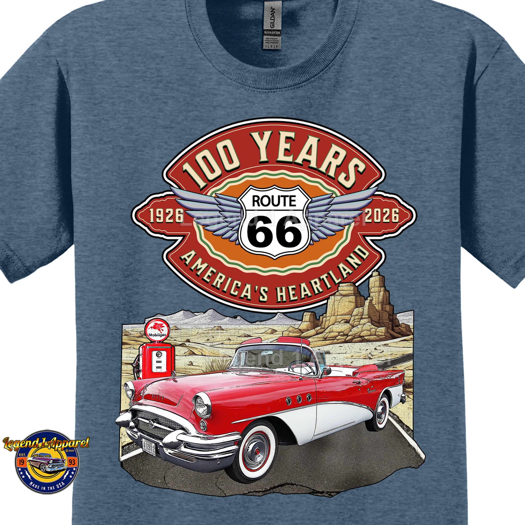 1955 Buick Special Convertible Classic Car Graphic Tee – Route 66 100 Years T-Shirt