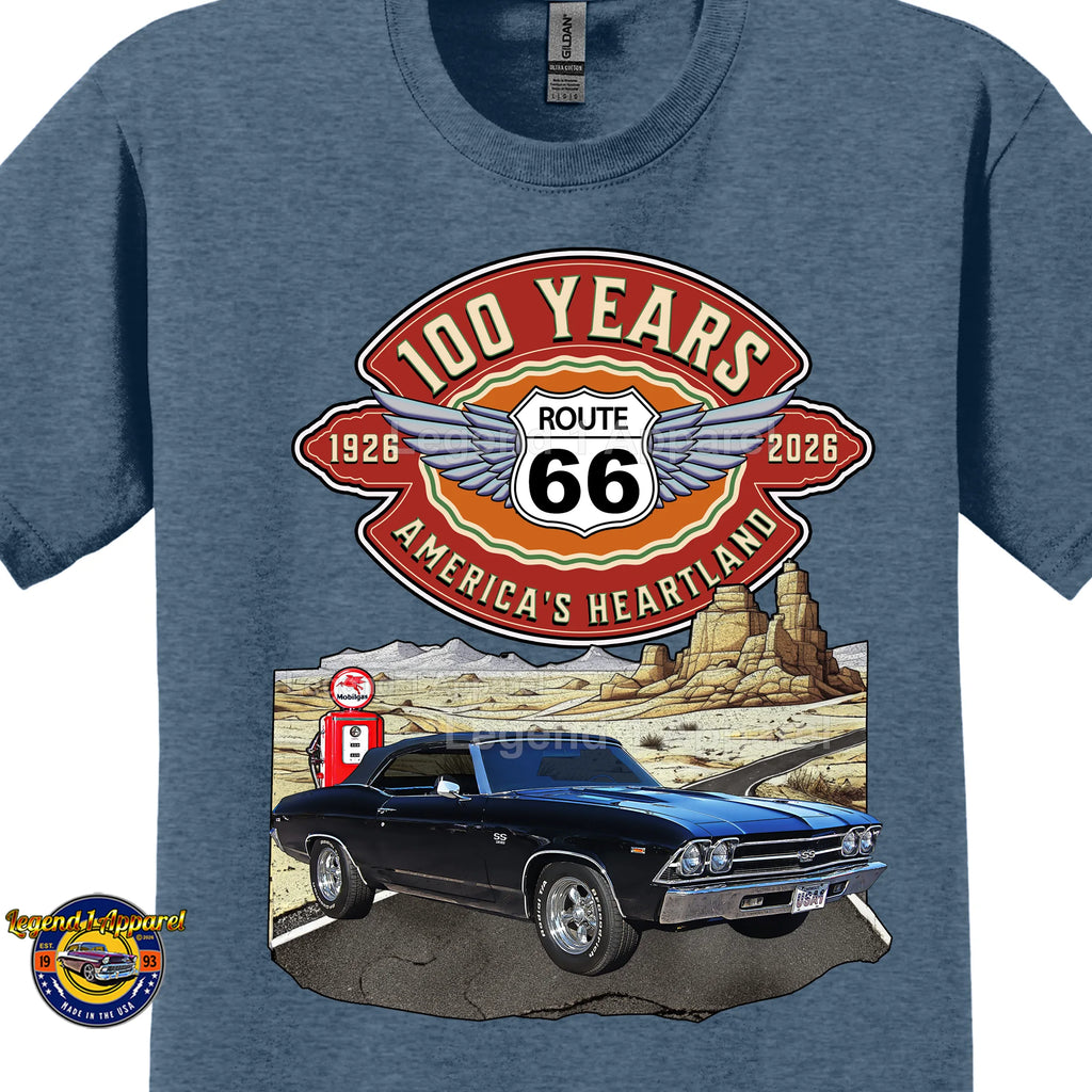 1969 Chevrolet Chevelle SS Classic Car Graphic Tee – Route 66 100 Years T-Shirt
