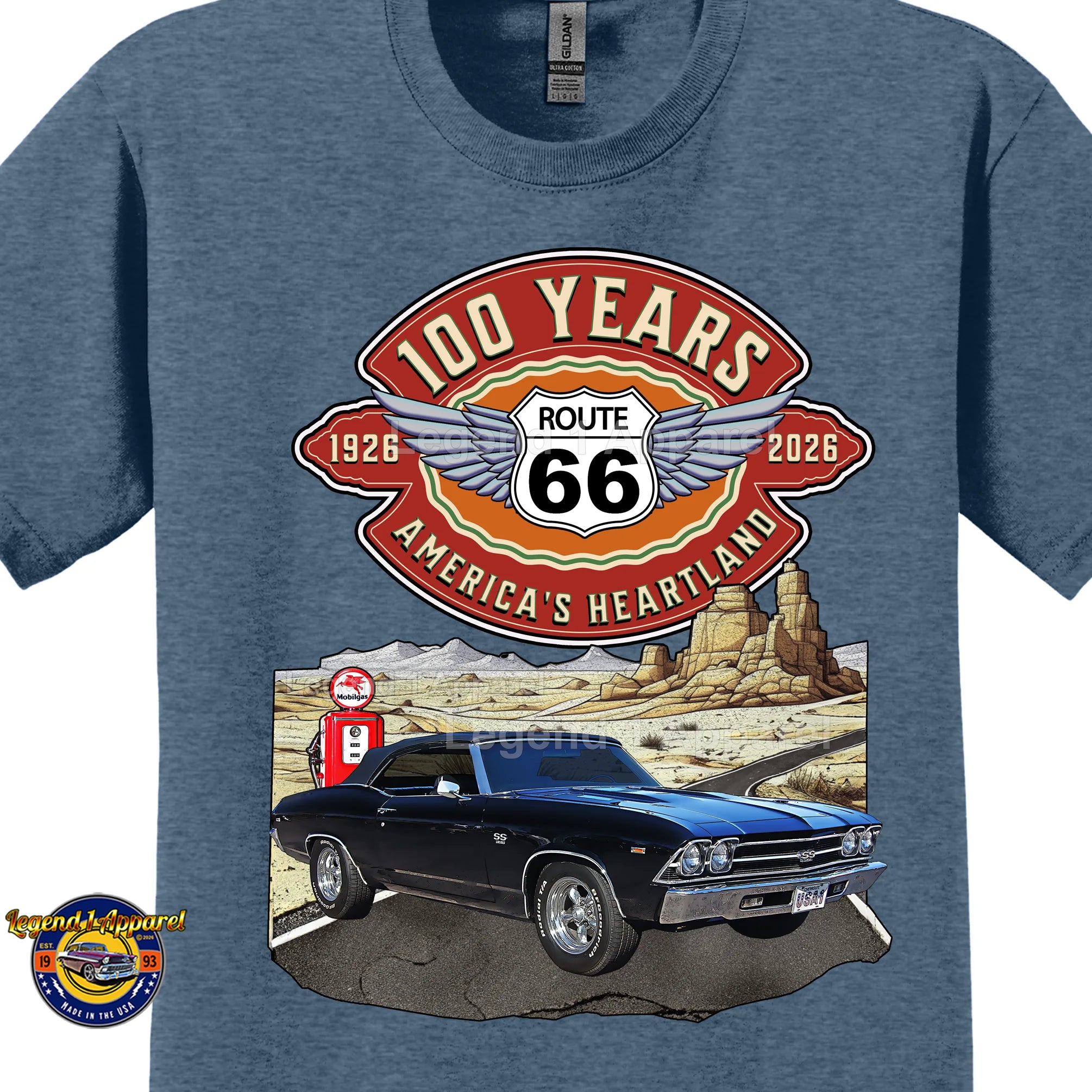 1969 Chevrolet Chevelle SS Classic Car Graphic Tee – Route 66 100 Years T-Shirt