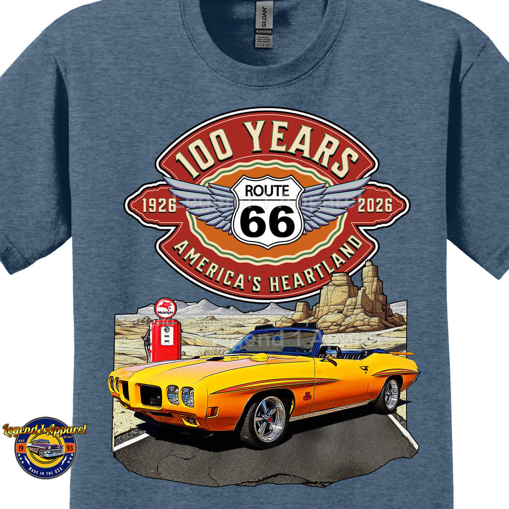 1970 Pontiac GTO Classic Car Graphic Tee – Route 66 100 Years T-Shirt