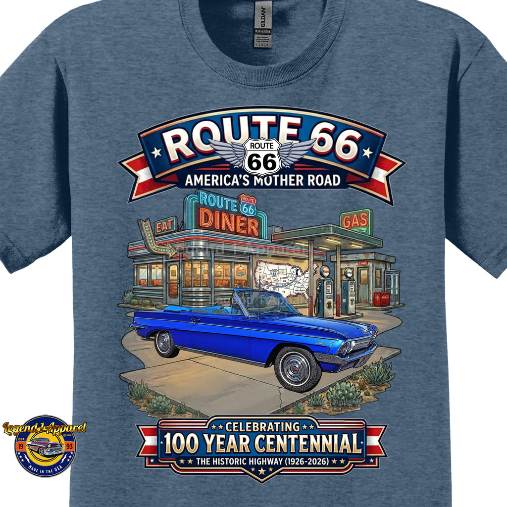 1962 Oldsmobile F85 Cutlass Convertible Classic Car Graphic Tee – Route 66 Centennial T-Shirt