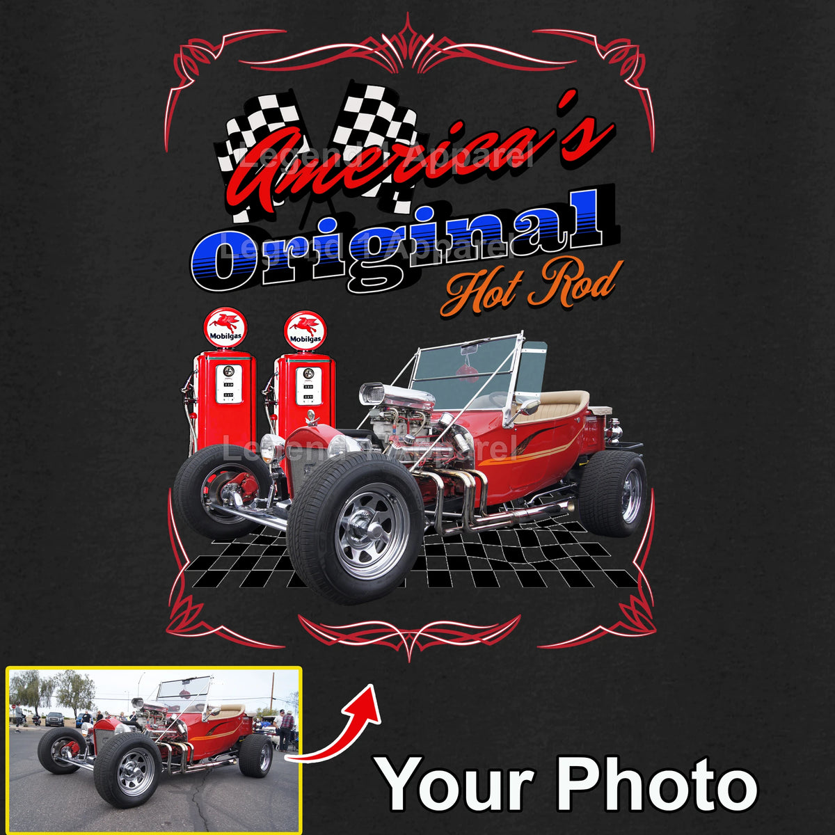 Your Classic Car or Hot Rod custom made T-shirt. Send us a picture of your car. American Original Hot Rod