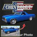 Your Classic Car or Hot Rod custom made T-shirt. Send us a picture of your car. Chevy Patriotic Bowtie