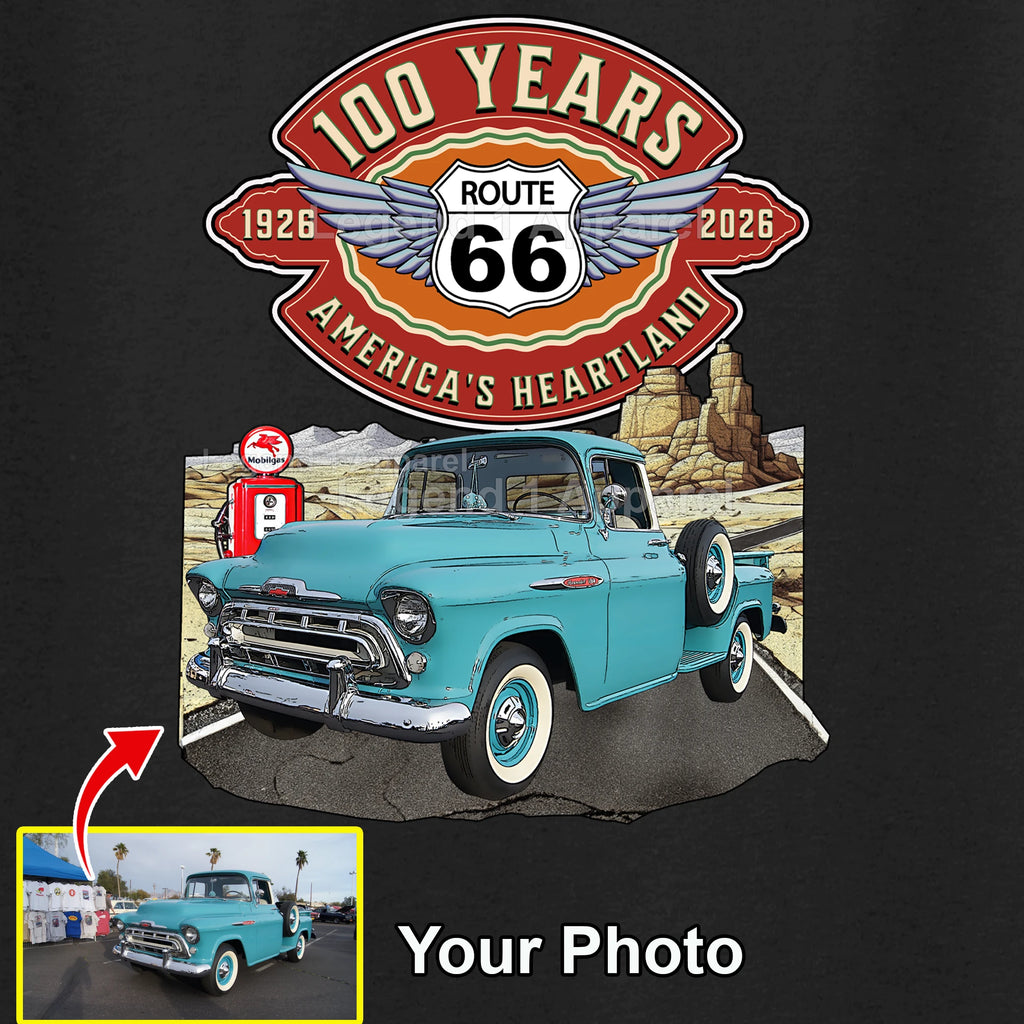 Your Classic Car or Hot Rod custom made T-shirt. Send us a picture of your car. Route 66 100 years