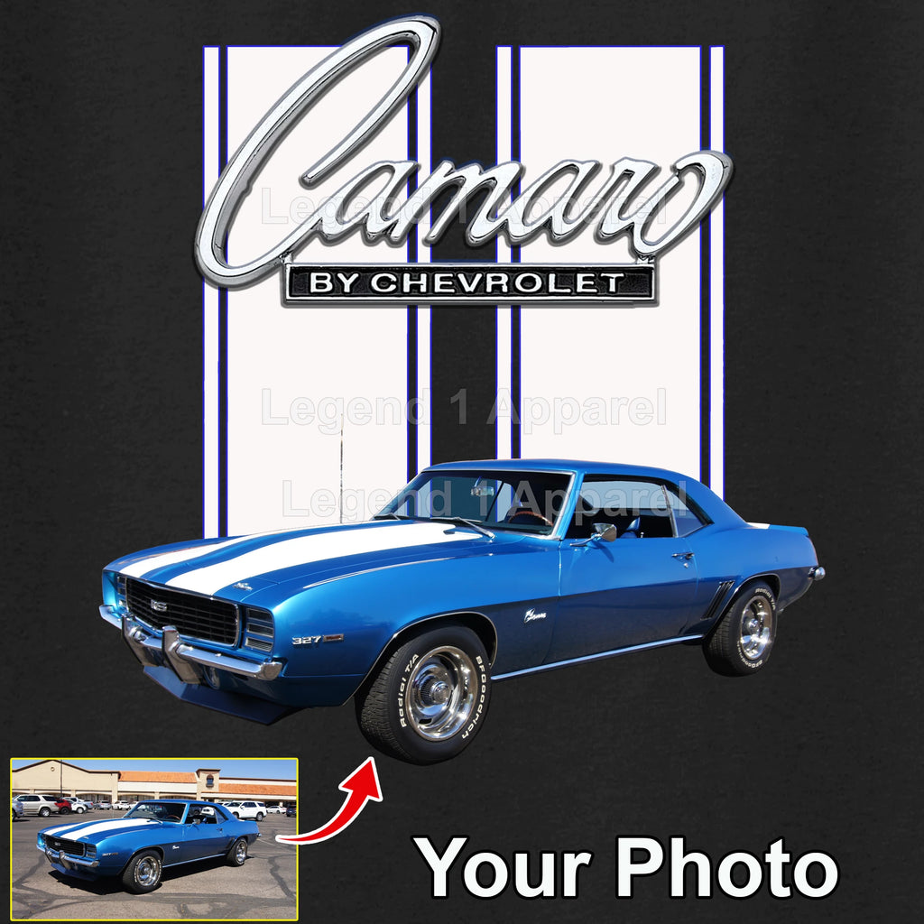 Your Classic Car or Hot Rod custom made T-shirt. Send us a picture of your car. Camaro by Chevrolet