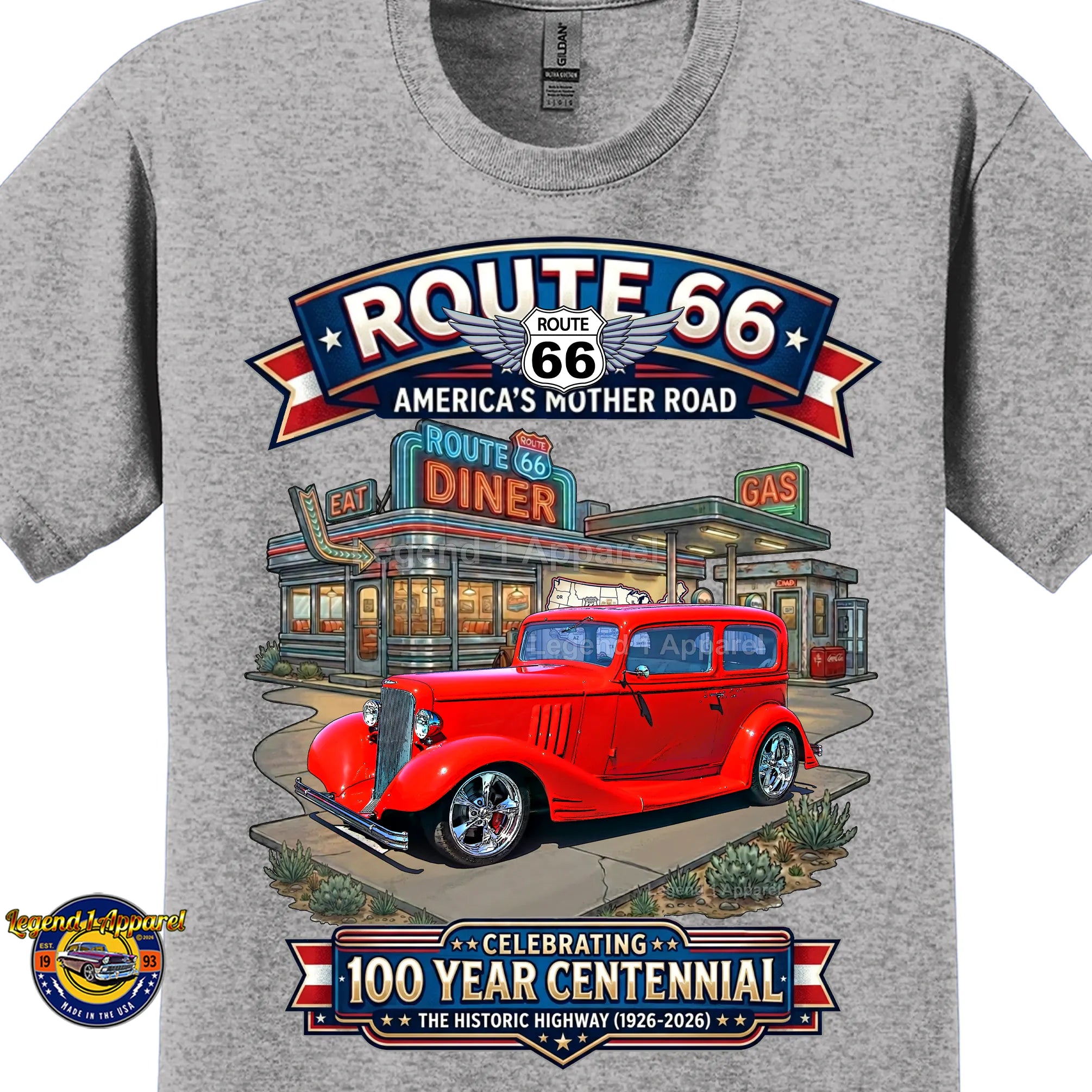 1933 Pontiac Coupe 5 Window Classic Car Graphic Tee – Route 66 Centennial T-Shirt (Copy)