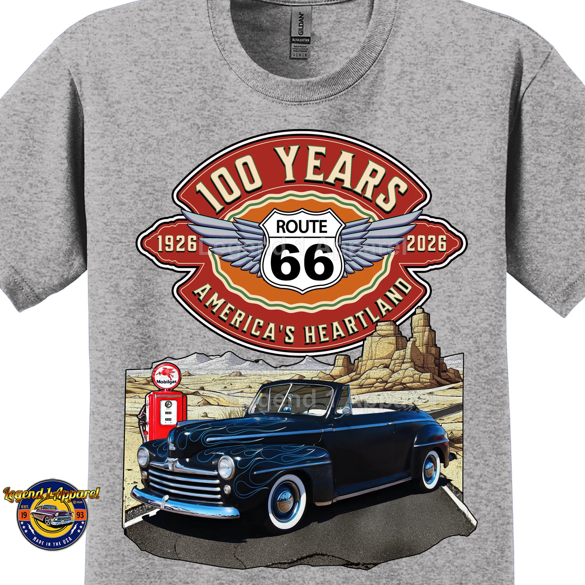 1947 Ford Coupe Classic Car Graphic Tee – Route 66 100 Years T-Shirt
