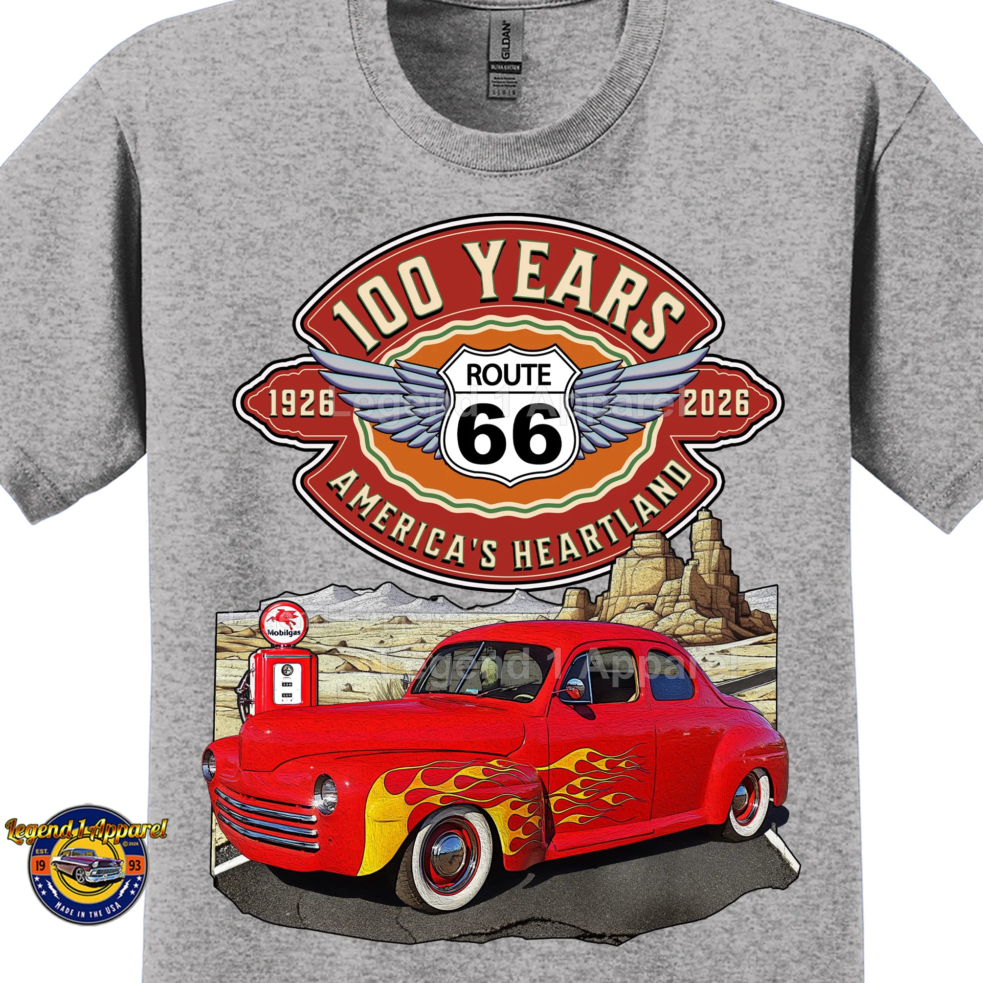 1946 Ford Coupe Classic Car Graphic Tee – Route 66 100 Years T-Shirt