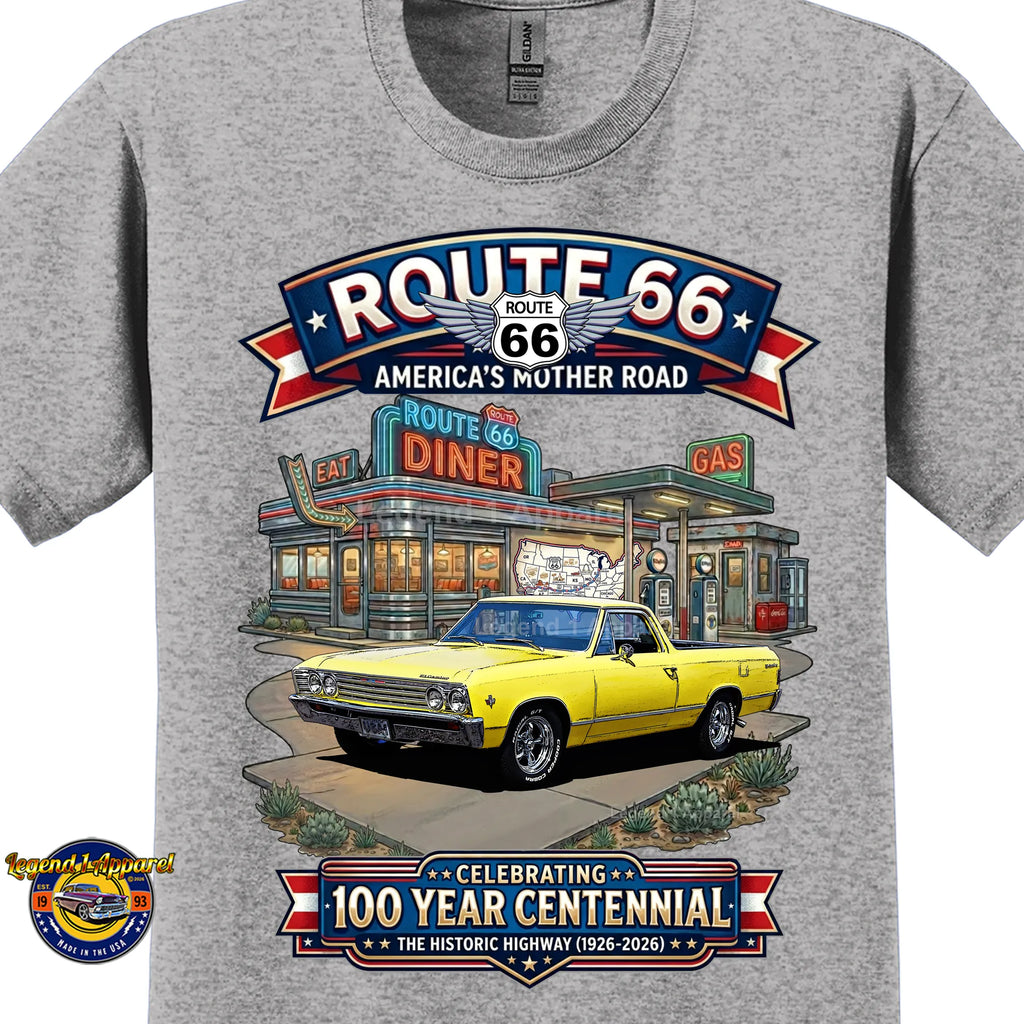 1967 Chevrolet El Camino Classic Truck Graphic Tee – Route 66 Centennial T-Shirt