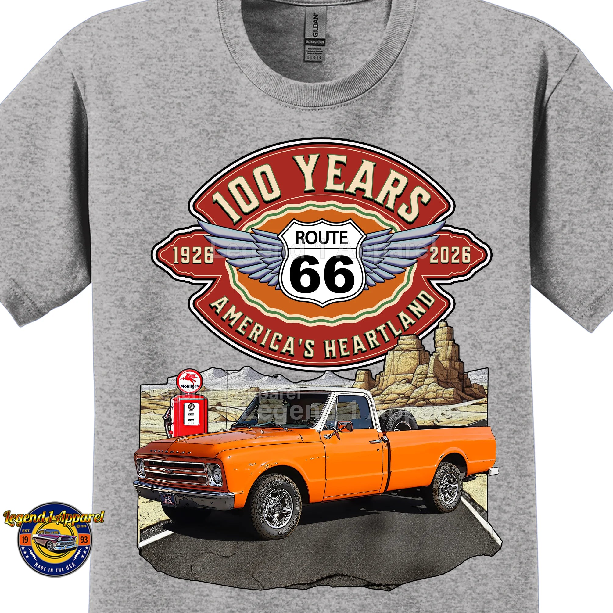 1967 Chevrolet Pick up Classic Truck Graphic Tee – Route 66 100 Years T-Shirt