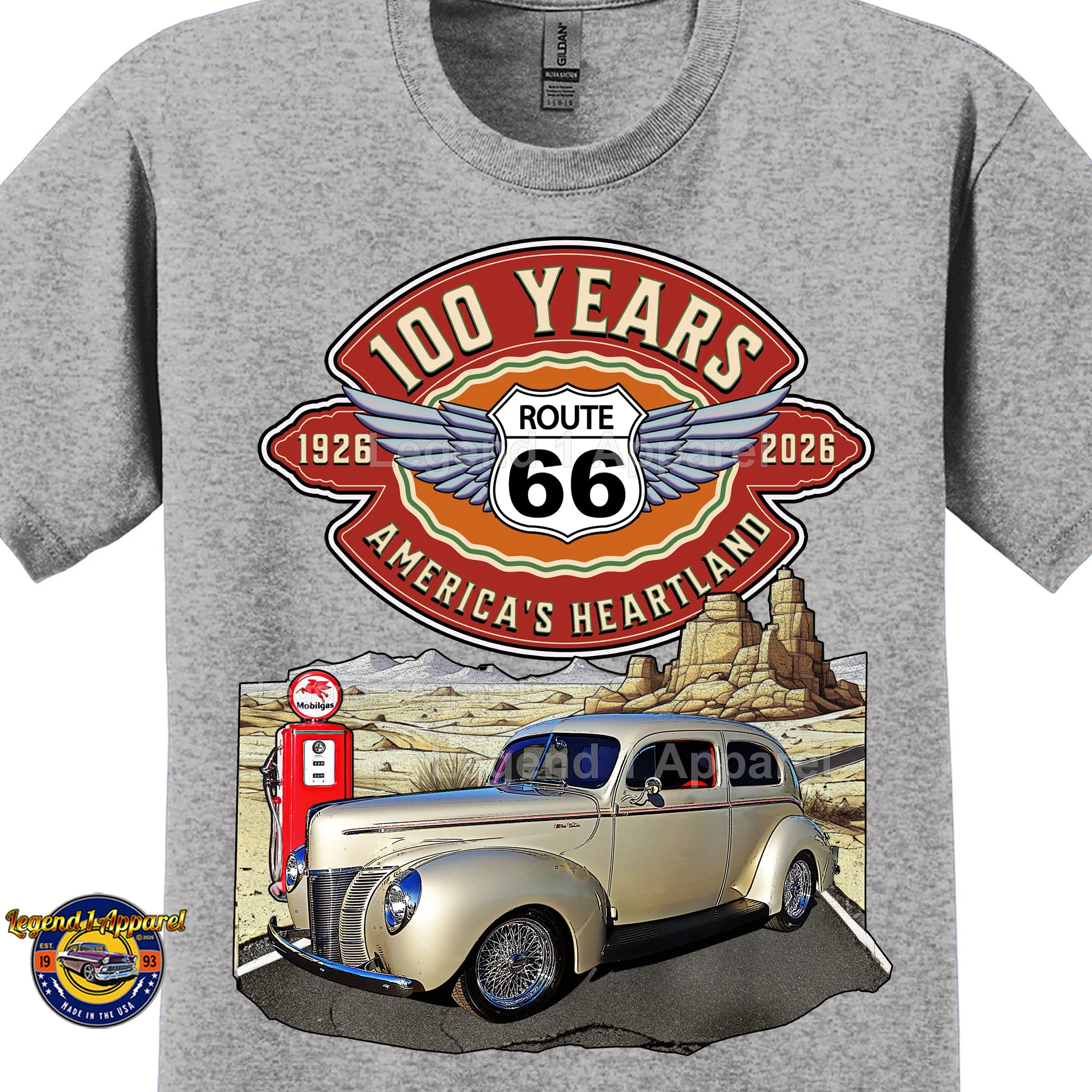 1940 Ford Coupe Classic Car Graphic Tee – Route 66 100 Years T-Shirt