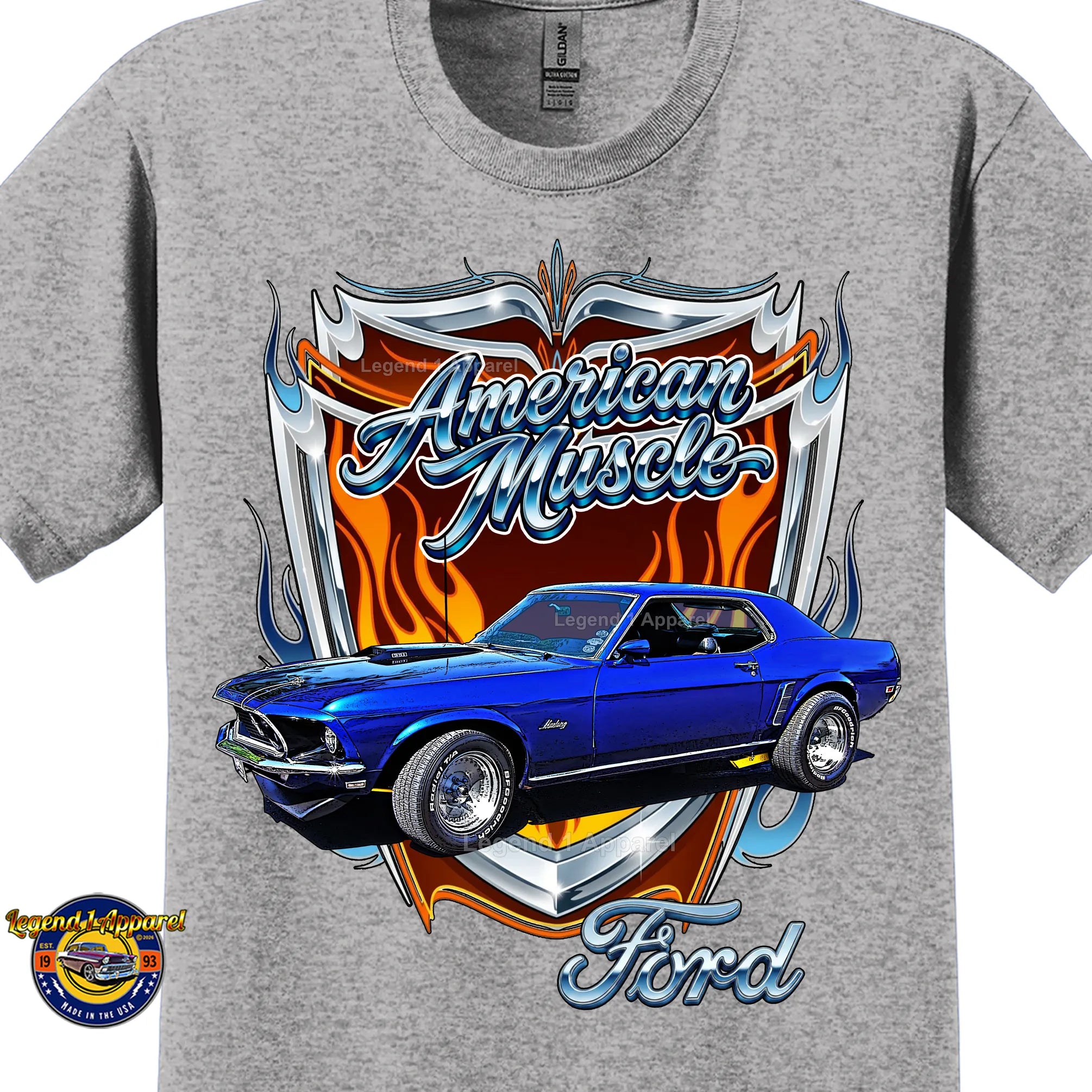 1969 Ford Mustang Classic Car Graphic Tee – American Muscle T-Shirt