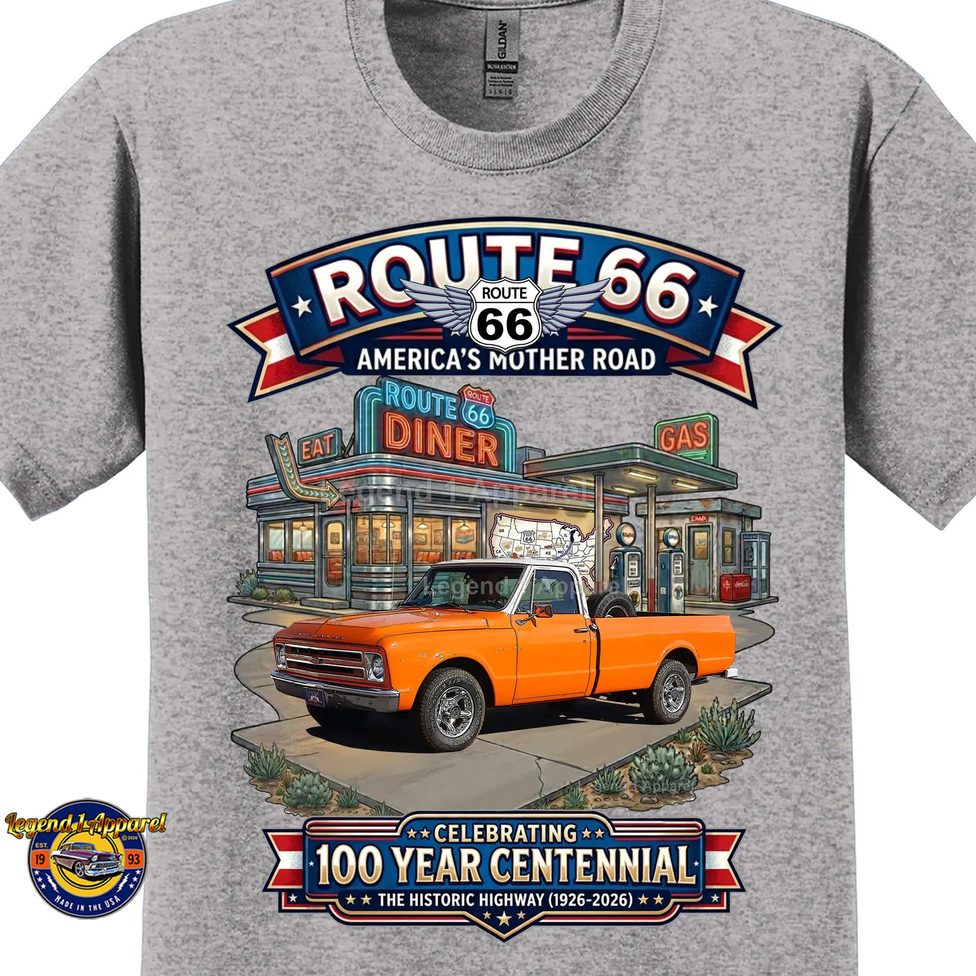 1967 Chevrolet Pick Up Classic Truck Graphic Tee – Route 66 Centennial T-Shirt