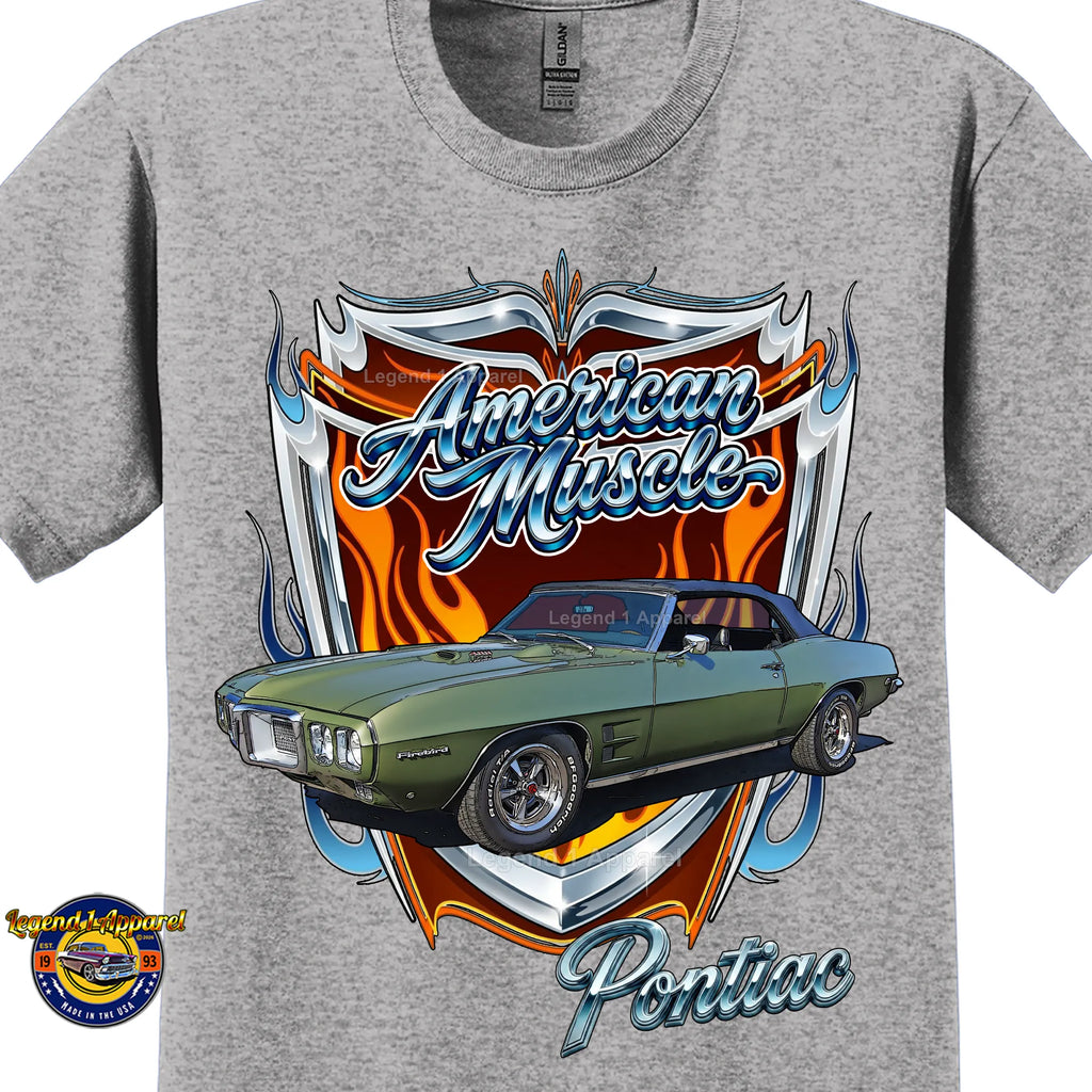 1969 Pontiac Firebird American Muscle T-Shirt – 69 Firebird Classic Car Graphic Tee
