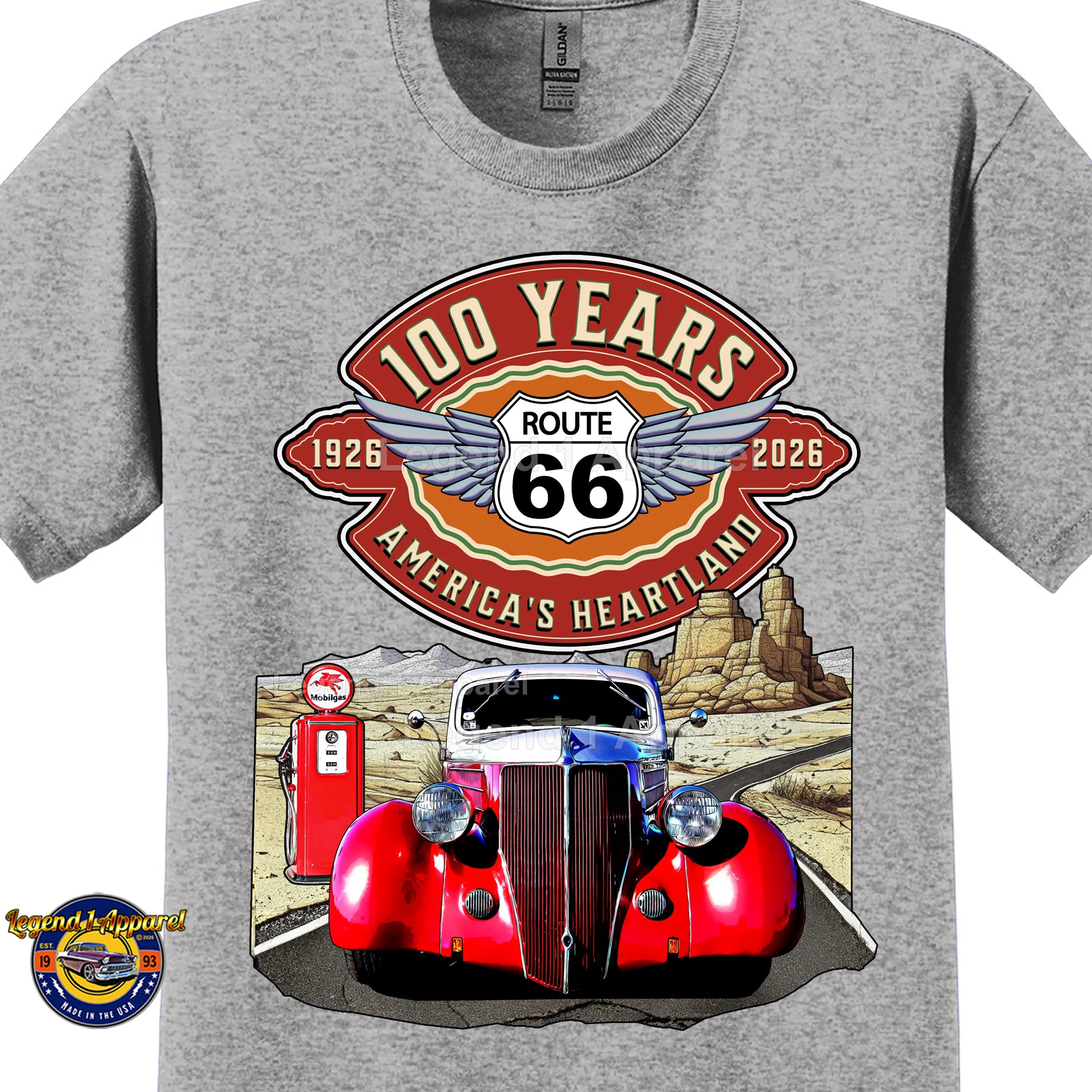1936 Ford Coupe Classic Car Graphic Tee – Route 66 100 Years T-Shirt