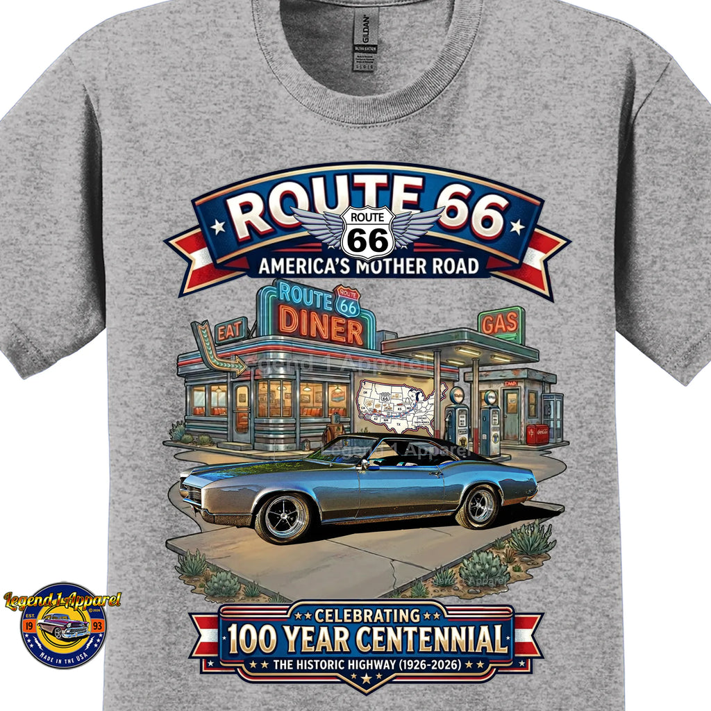 1967 Buick Riviera Classic Car Graphic Tee – Route 66 Centennial T-Shirt