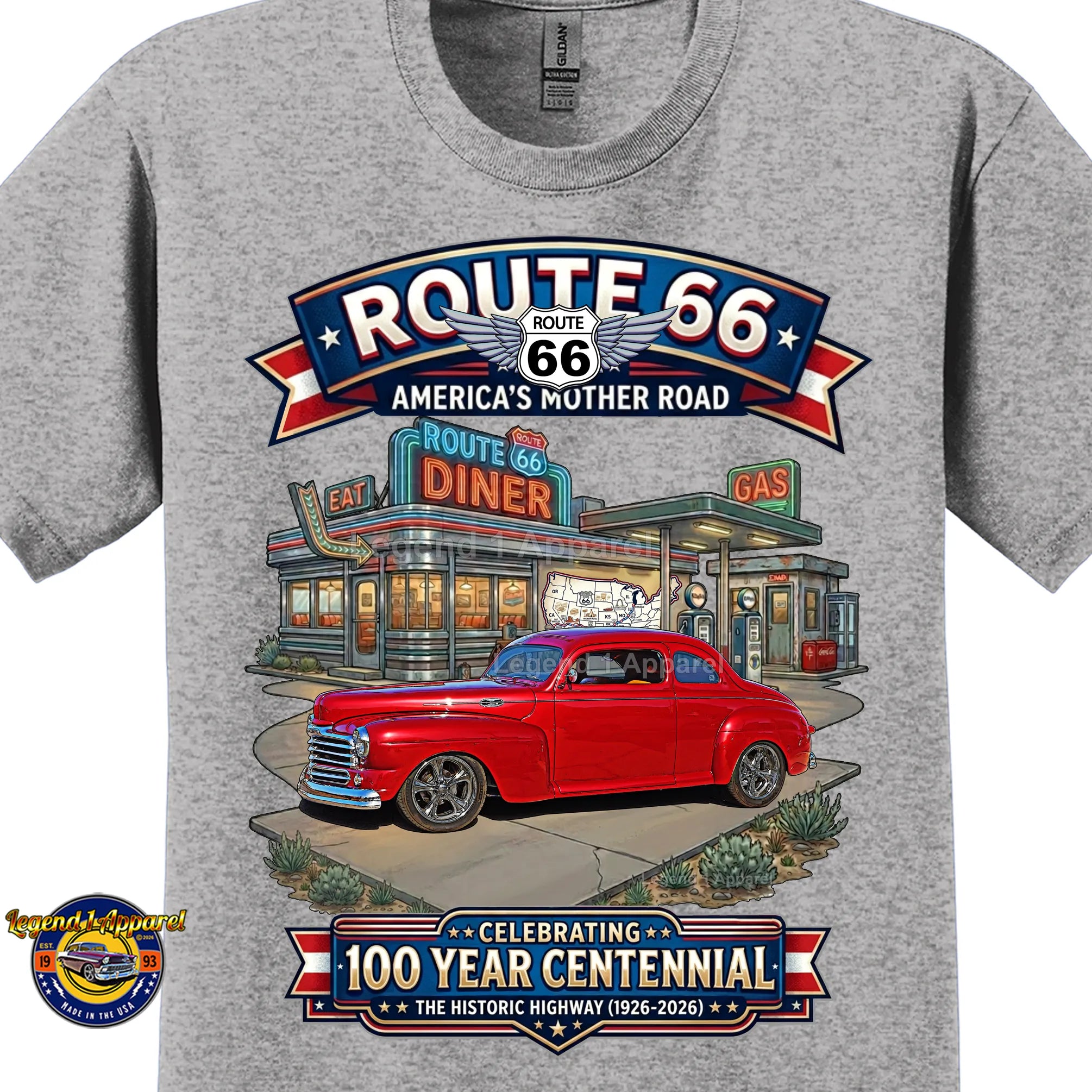 1948 Mercury Coupe Classic Car Graphic Tee – Route 66 Centennial T-Shirt