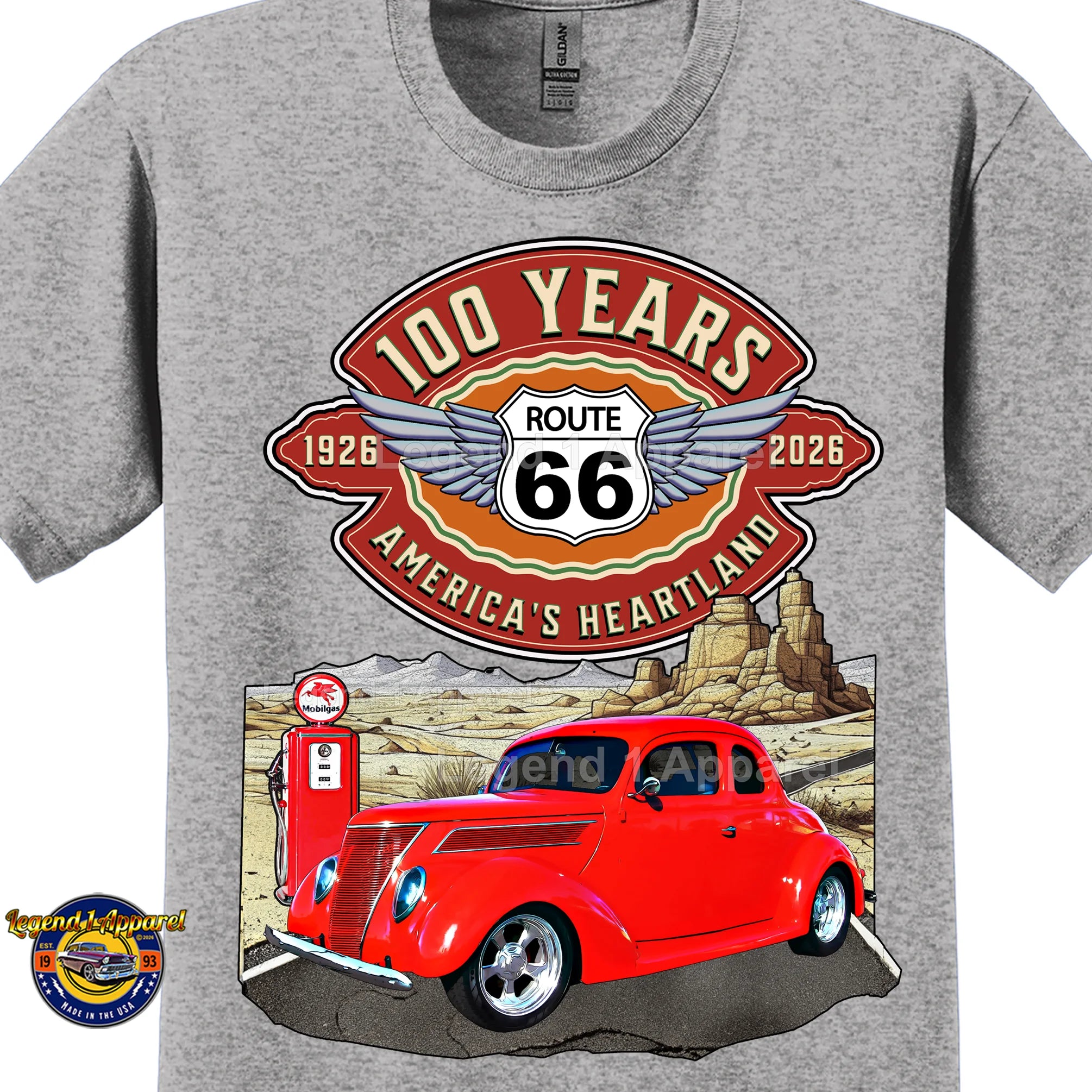 1937 Ford Coupe Classic Car Graphic Tee – Route 66 100 Years T-Shirt