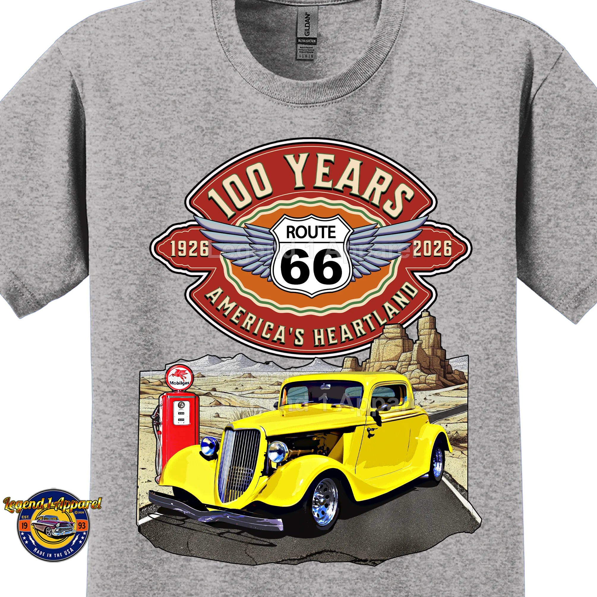 1934 Ford Coupe Classic Car Graphic Tee – Route 66 100 Years T-Shirt