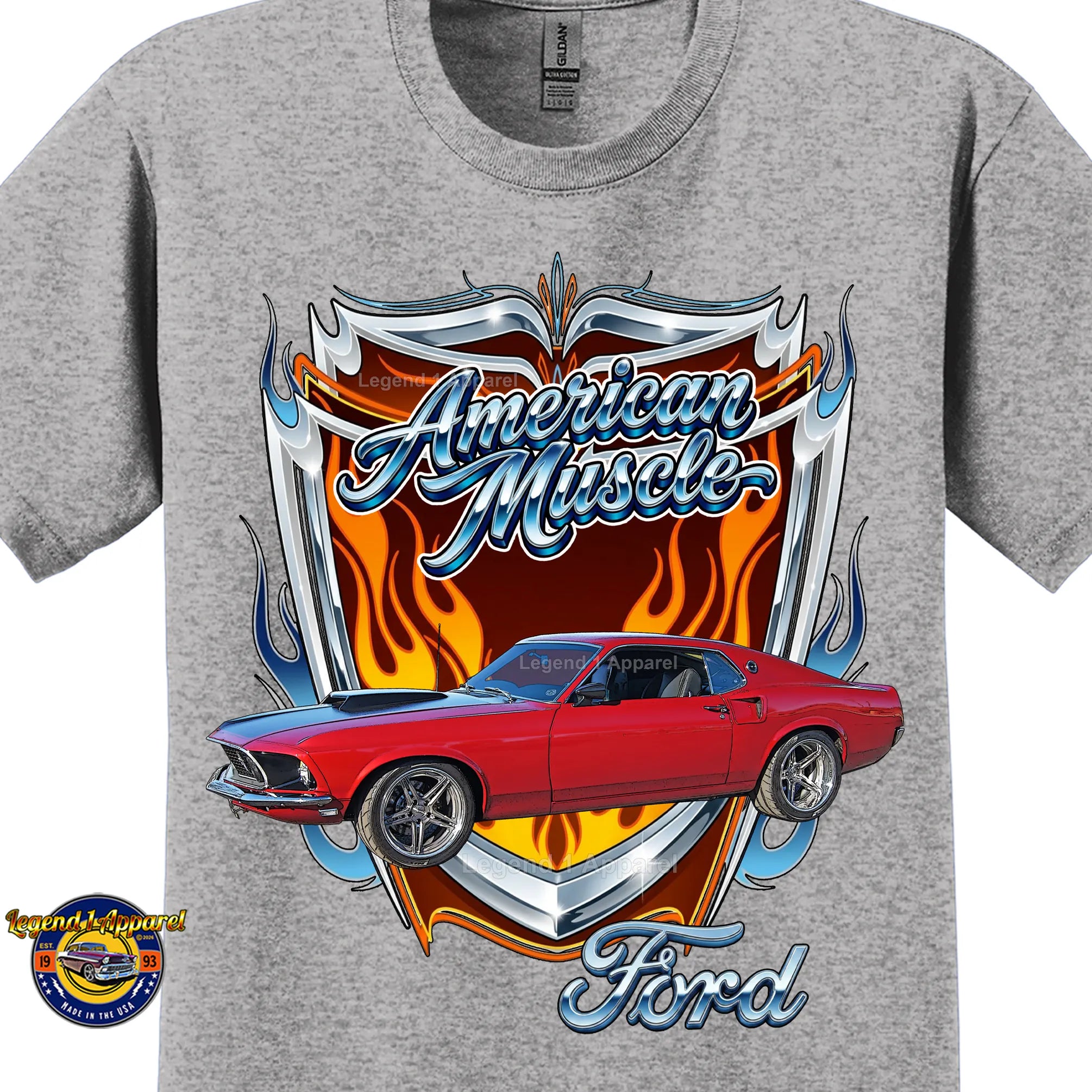 1969 Ford Mustang Fastback Classic Car Graphic Tee – American Muscle T-Shirt