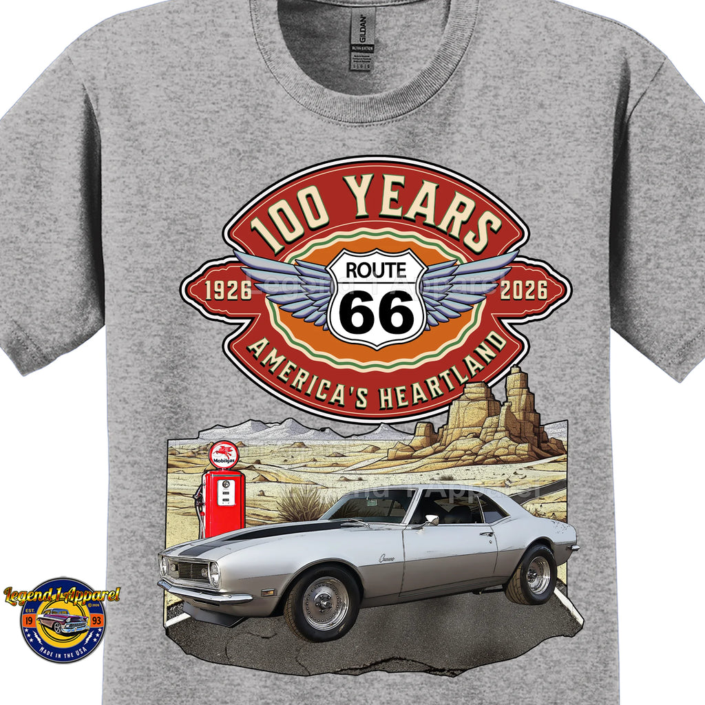 1968 Chevrolet Camaro Classic Car Graphic Tee – Route 66 100 Years T-Shirt