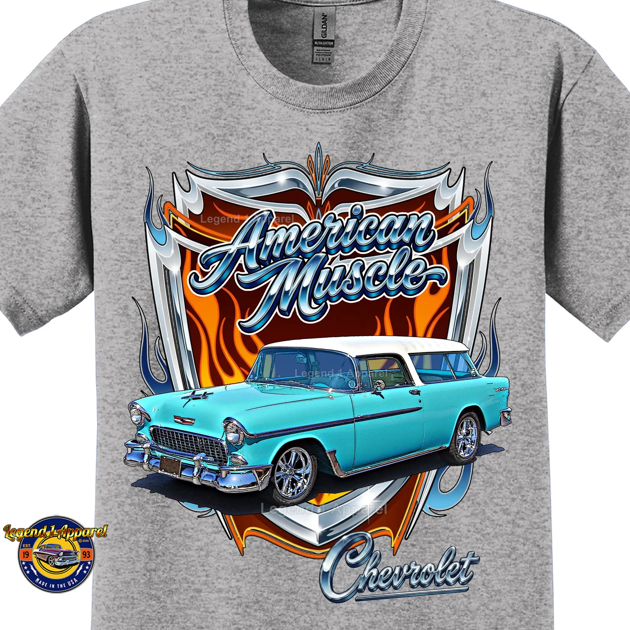 1955 Chevy Bel Air Nomad American Muscle T-Shirt –55 Chevrolet Nomad Classic Car Graphic Tee