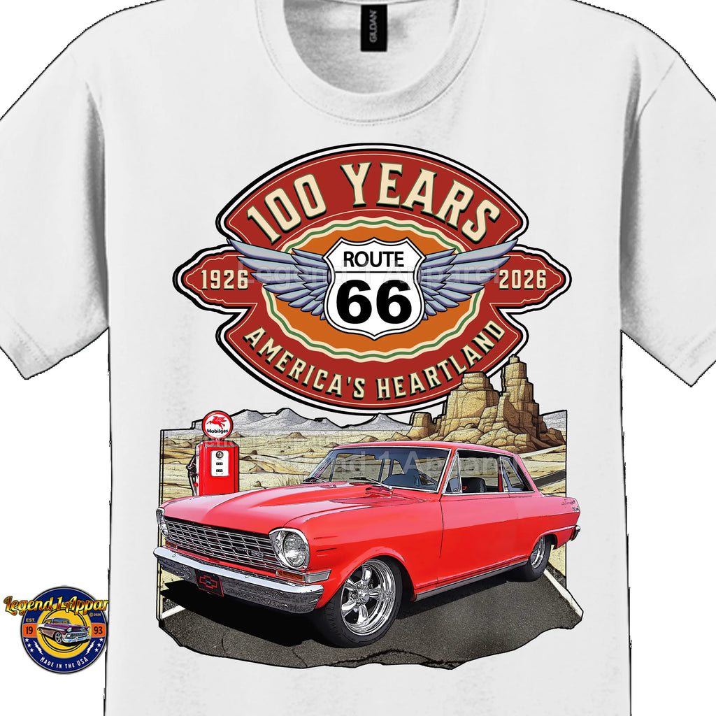 1964 Chevrolet Nova SS Classic Car Graphic Tee – Route 66 100 Years T-Shirt