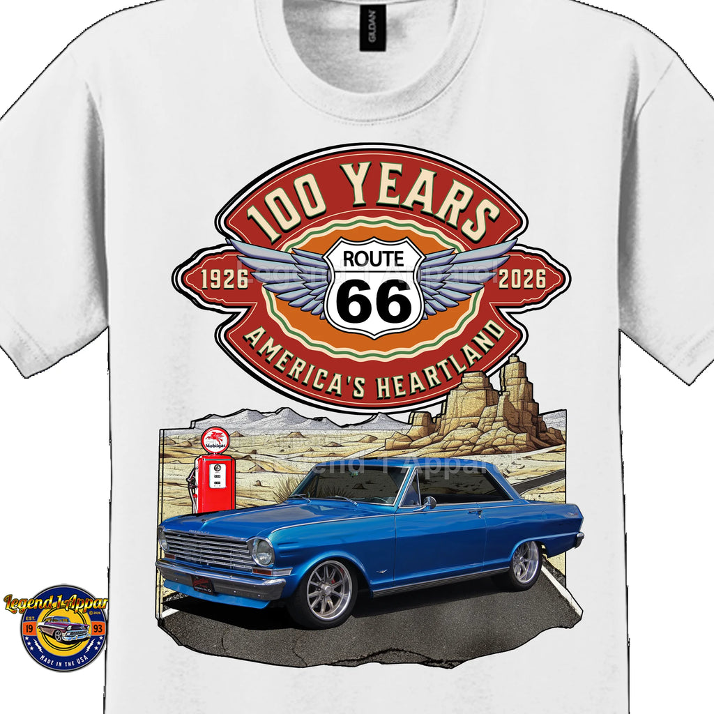1963 Chevrolet Nova SS Classic Car Graphic Tee – Route 66 100 Years T-Shirt