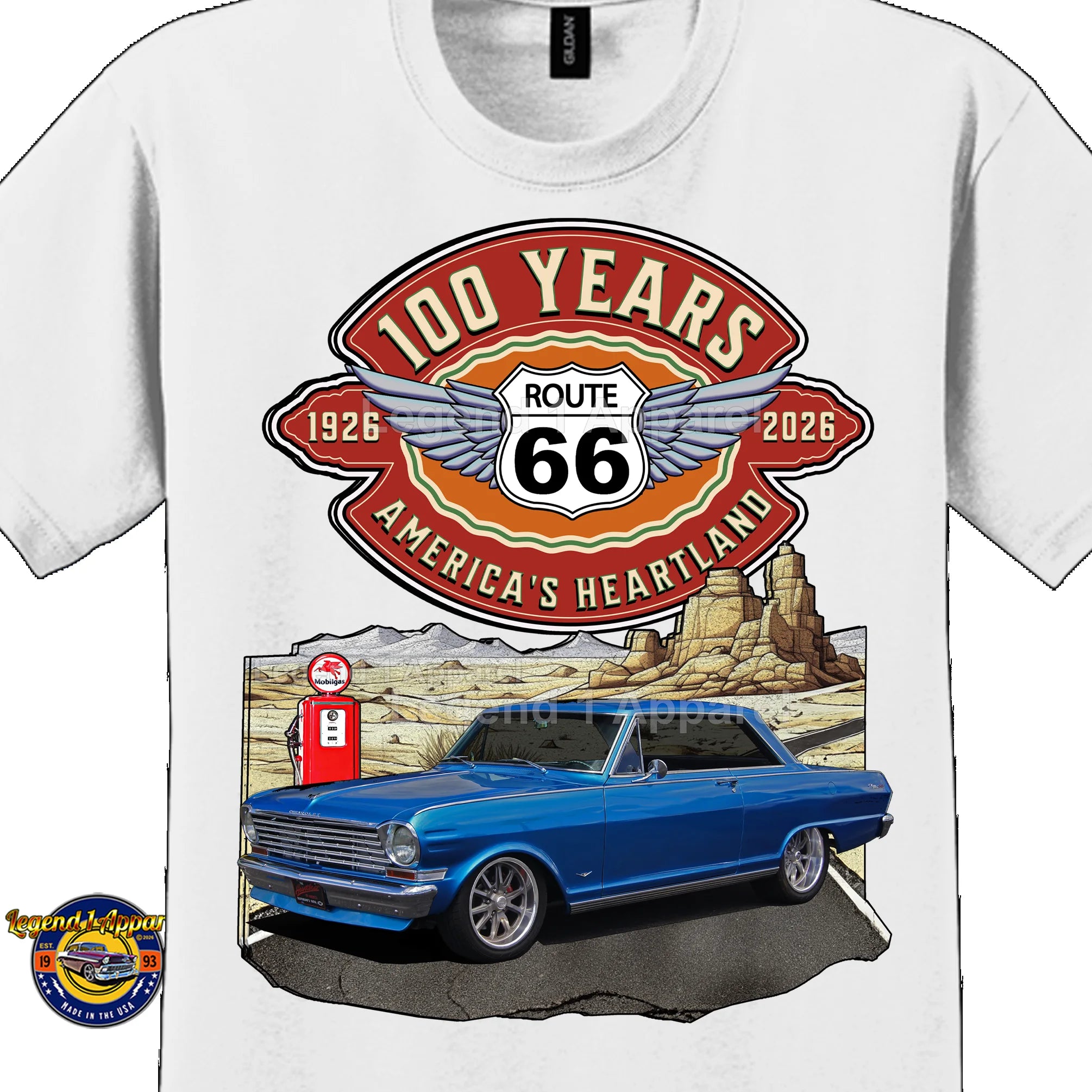1963 Chevrolet Nova SS Classic Car Graphic Tee – Route 66 100 Years T-Shirt