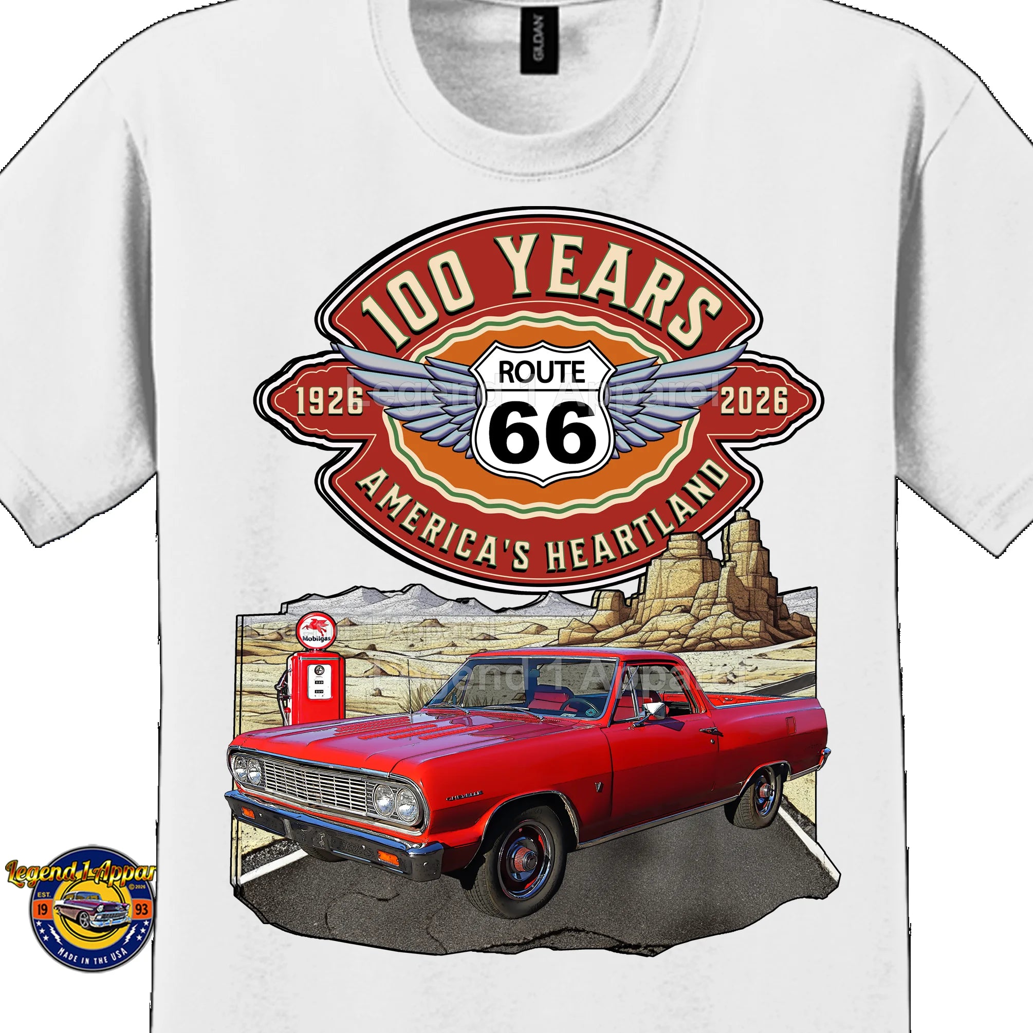 1964 Chevrolet El Camino Classic Truck Graphic Tee – Route 66 100 Years T-Shirt