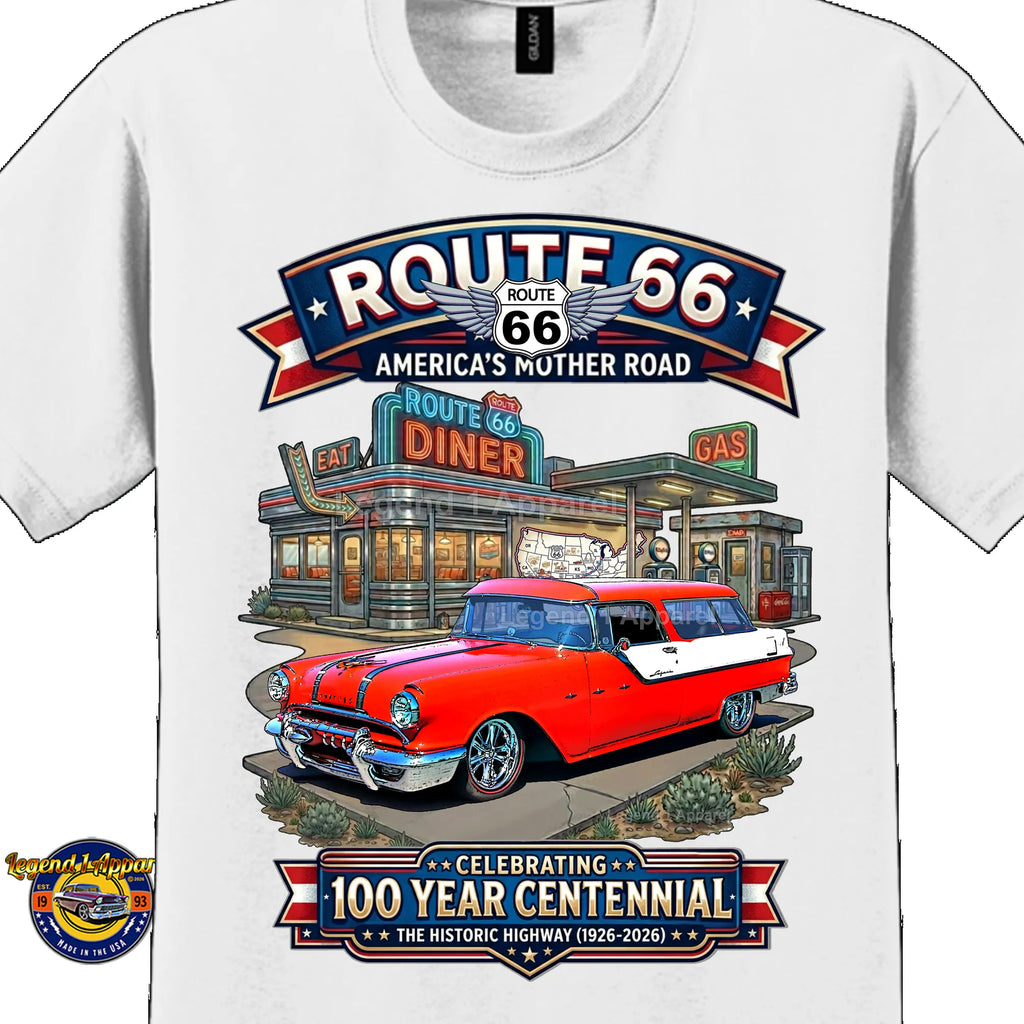 1955 Pontiac Safari Wagon Classic Car Graphic Tee – Route 66 Centennial T-Shirt